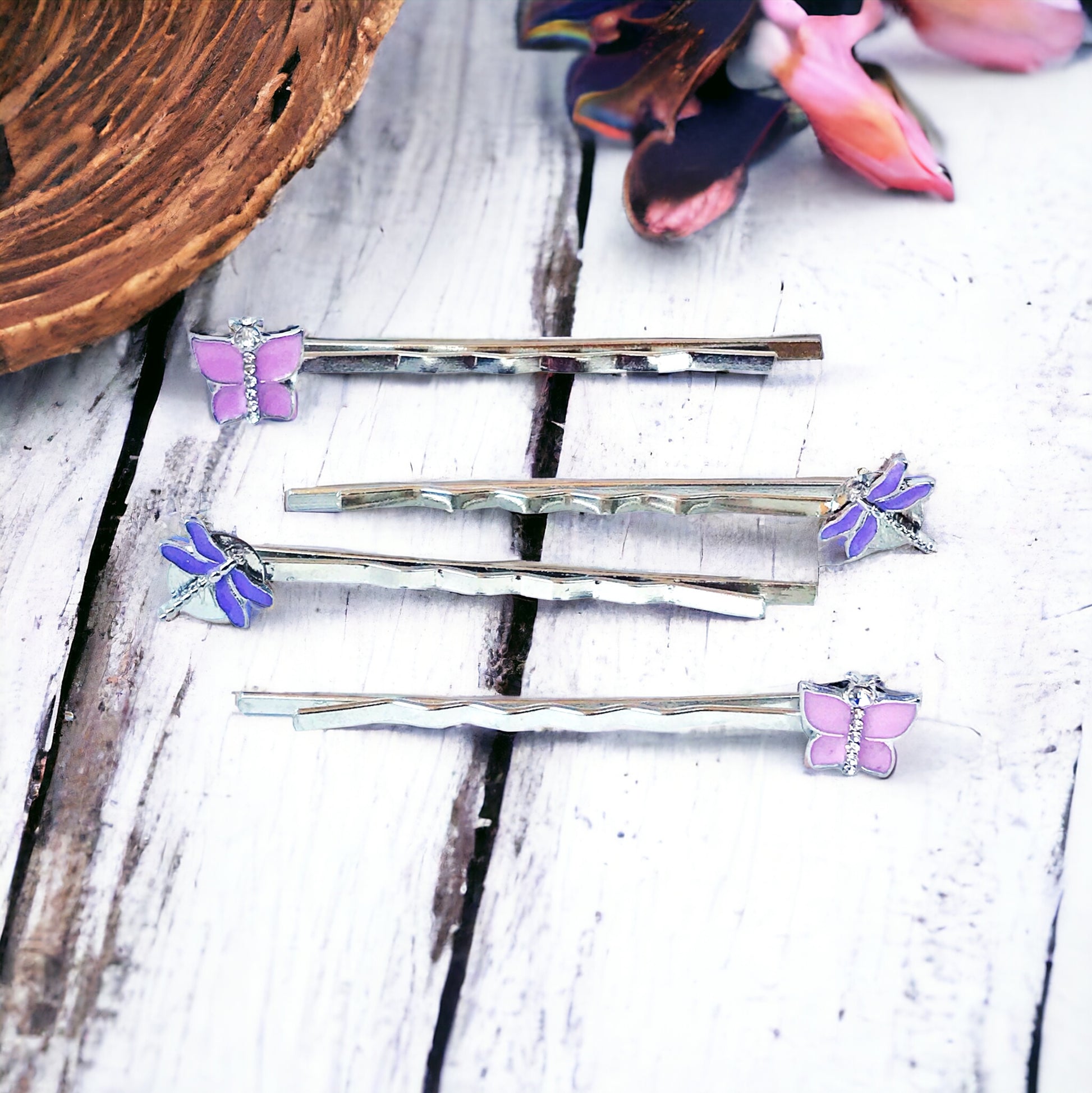 Pink Butterfly & Purple Dragonfly Hair Pin Set - Set of 4 Stylish Accessories for Hair