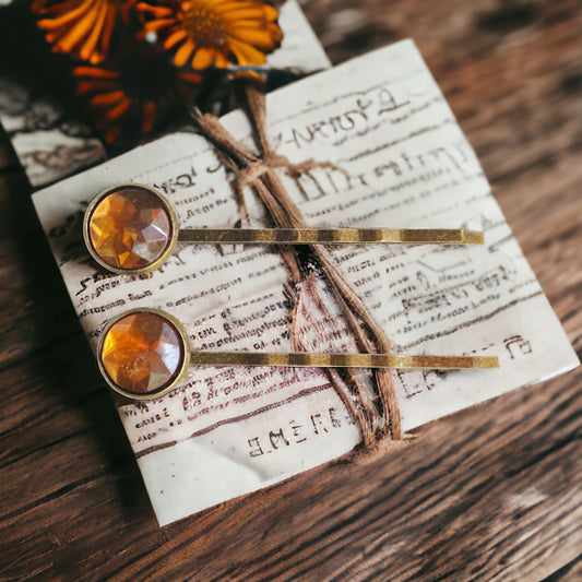 Brown Acrylic Brass Hair Pins - Elegant Hair Accessories