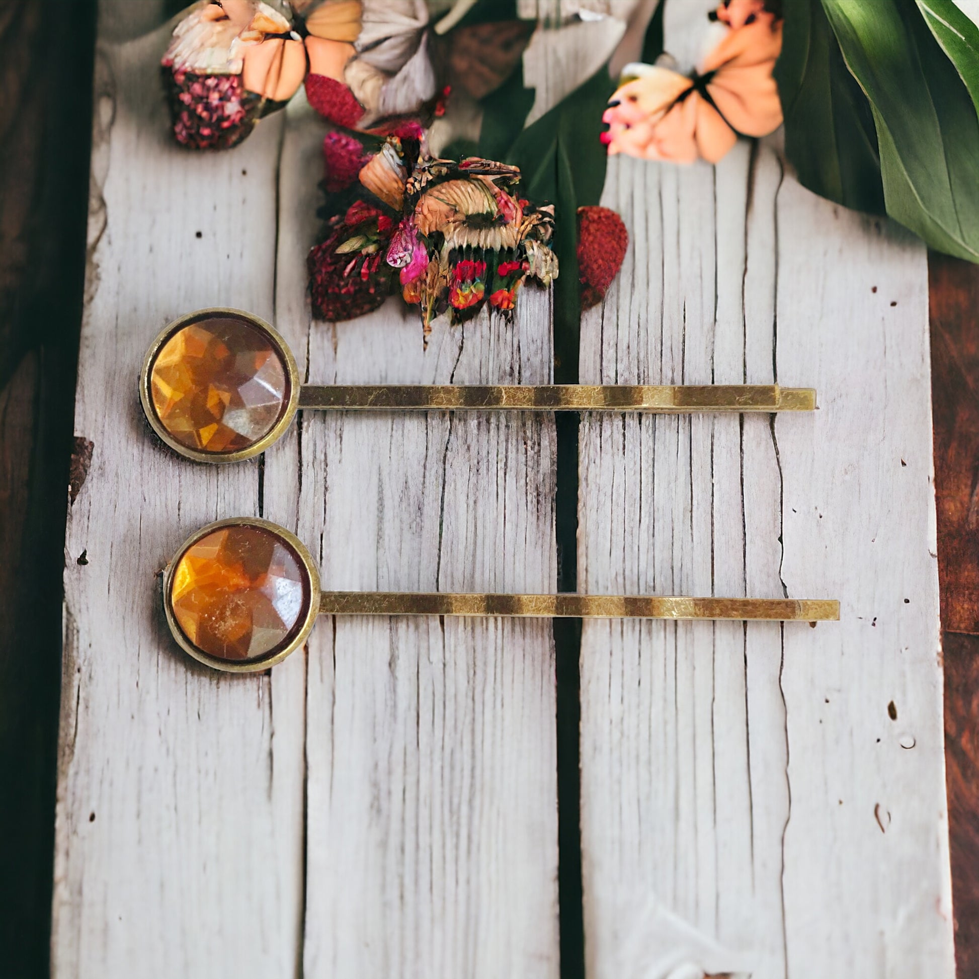 Brown Acrylic Brass Hair Pins - Elegant Hair Accessories