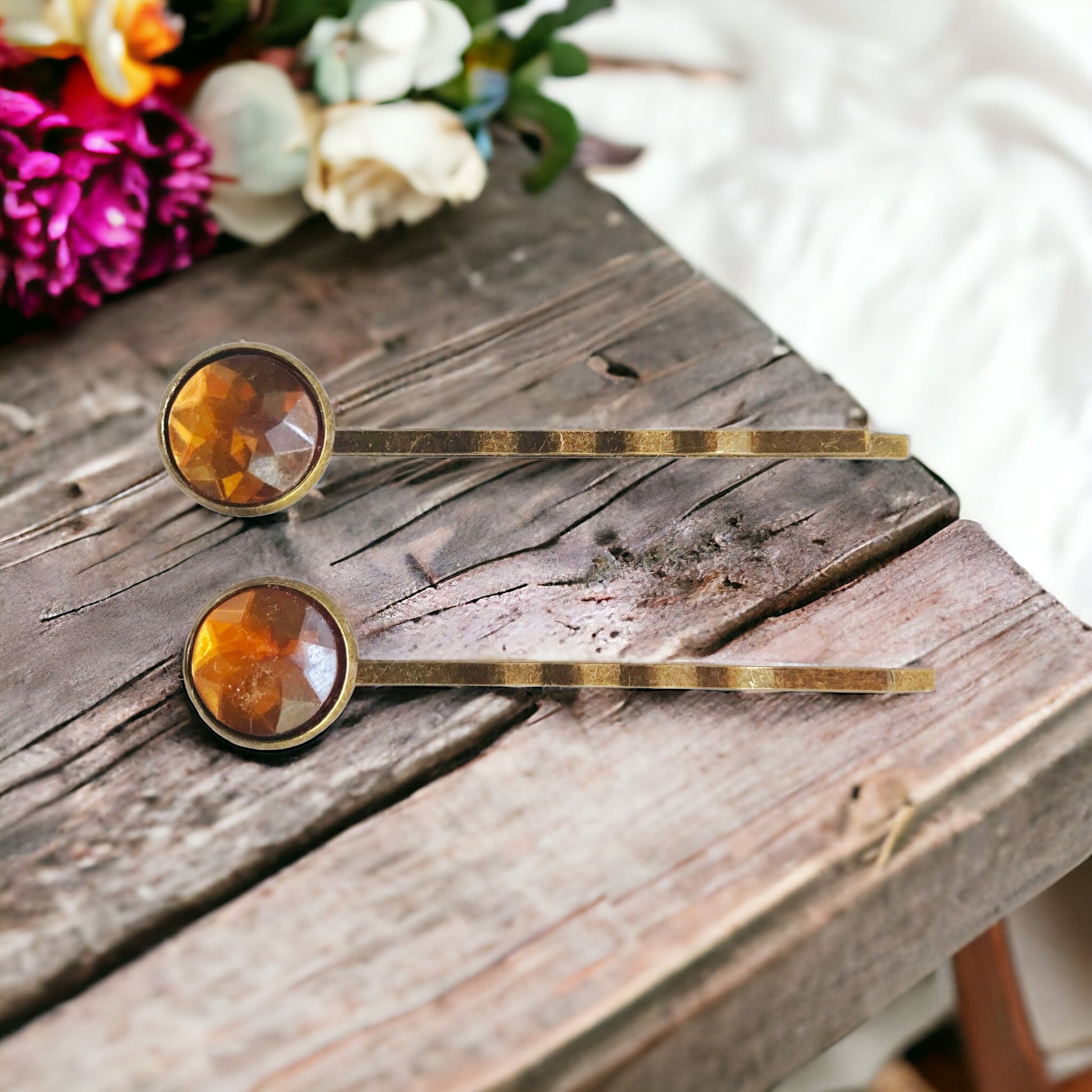 Brown Acrylic Brass Hair Pins - Elegant Hair Accessories