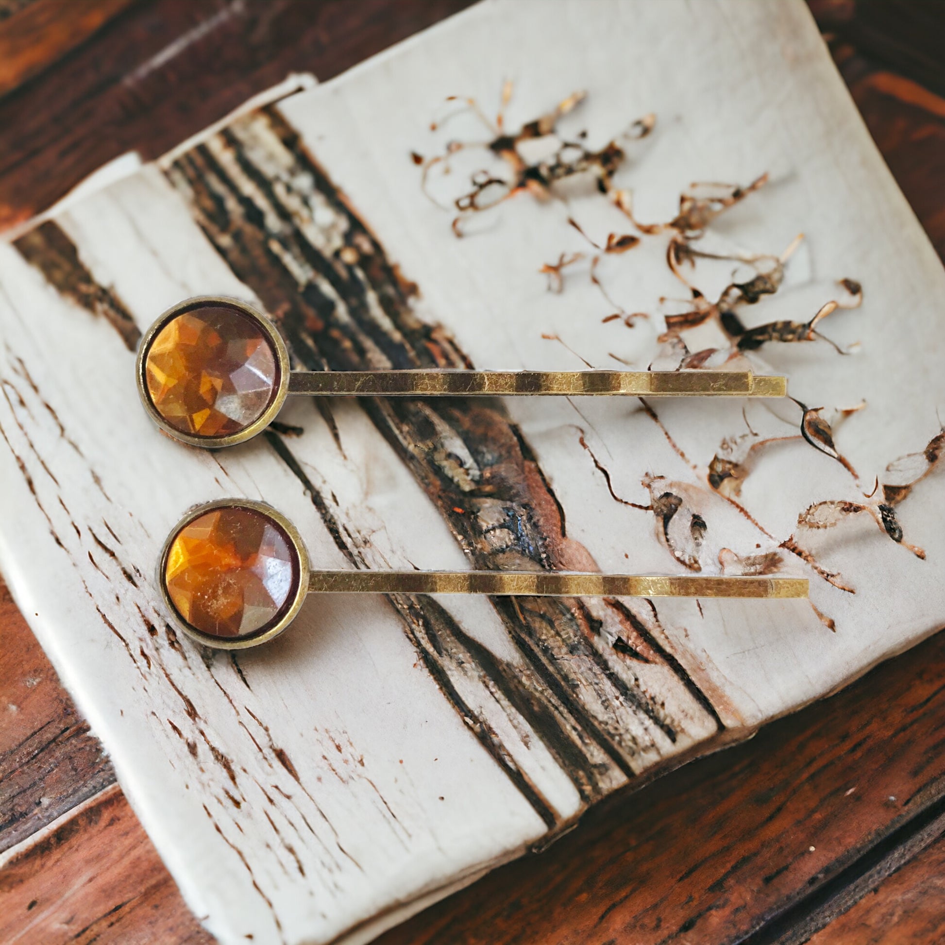 Brown Acrylic Brass Hair Pins - Elegant Hair Accessories