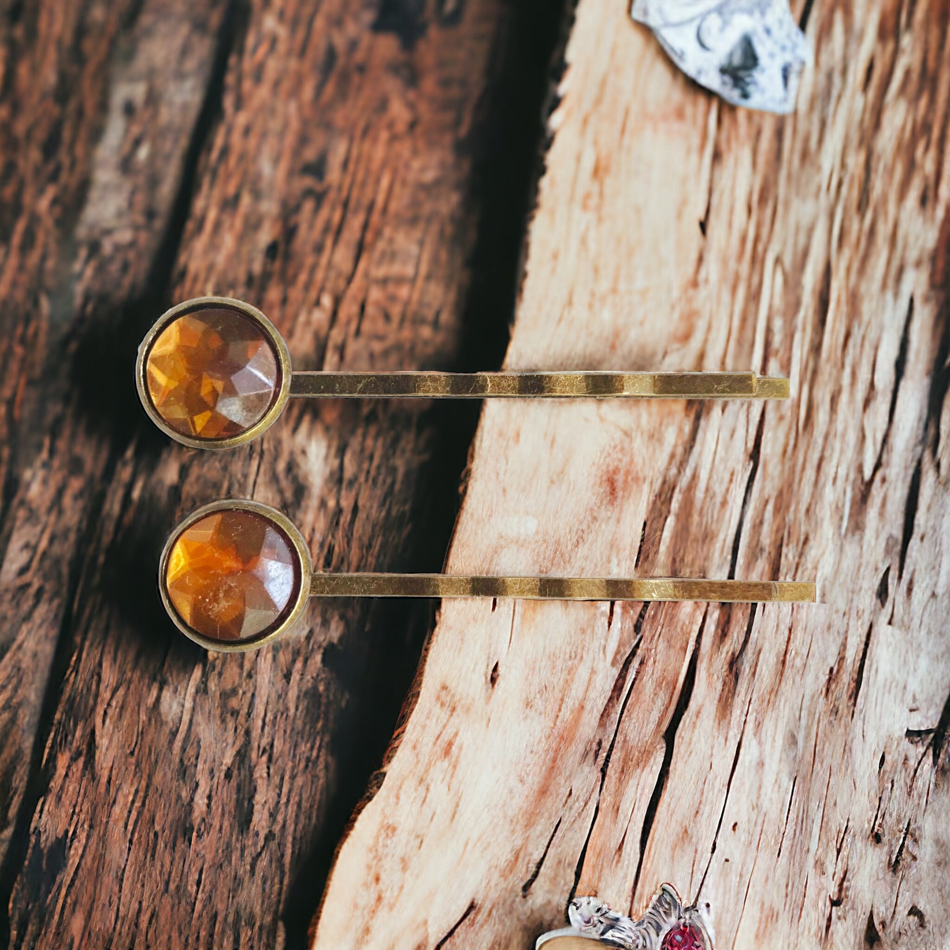 Brown Acrylic Brass Hair Pins - Elegant Hair Accessories