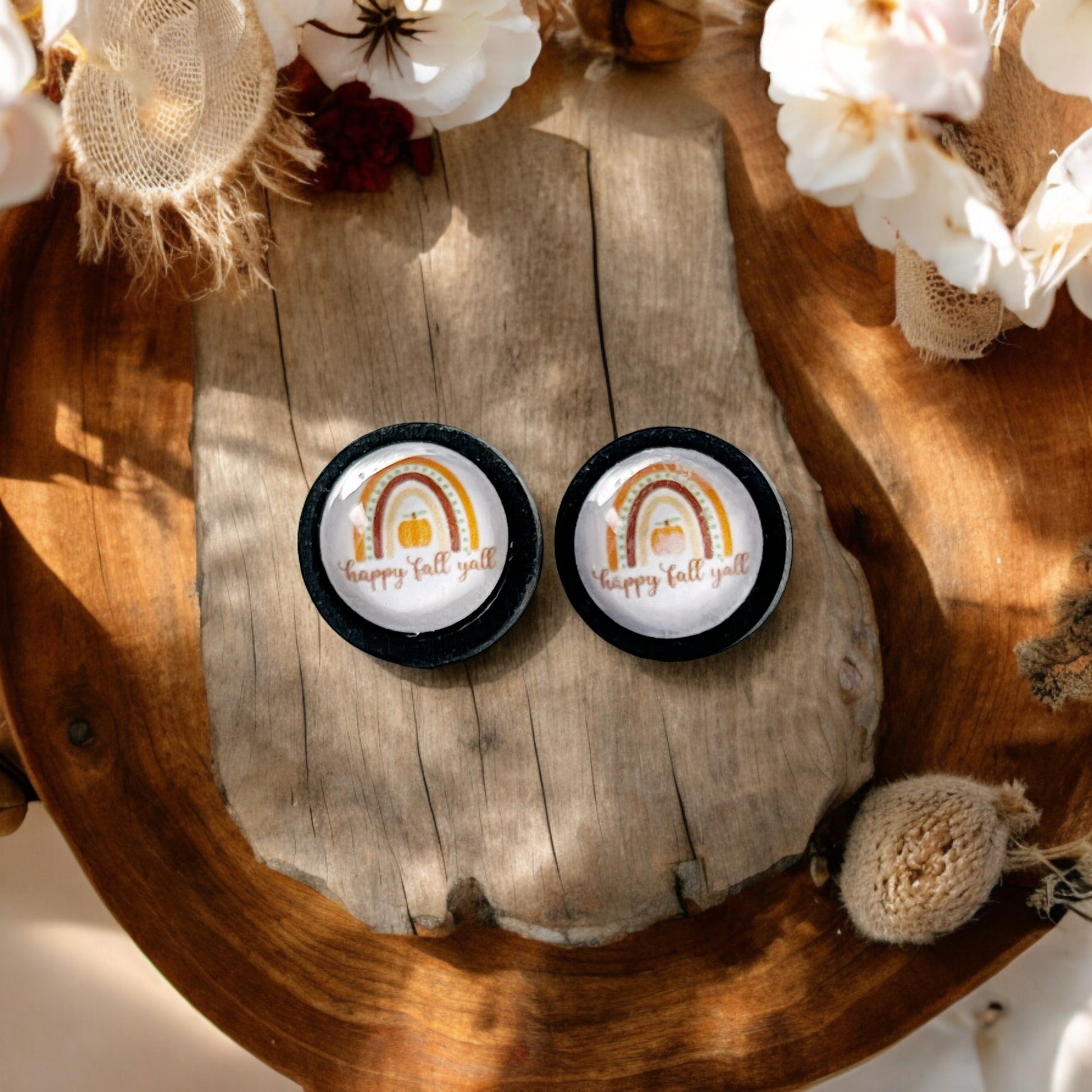Boho Rainbow Happy Fall Y’all Stud Earrings - Festive Autumn Accessories