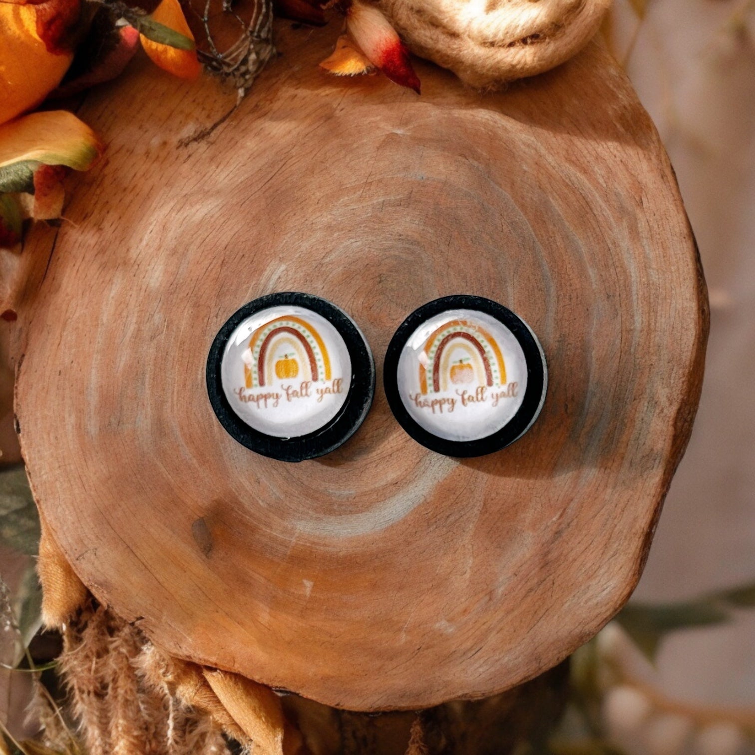 Boho Rainbow Happy Fall Y’all Stud Earrings - Festive Autumn Accessories