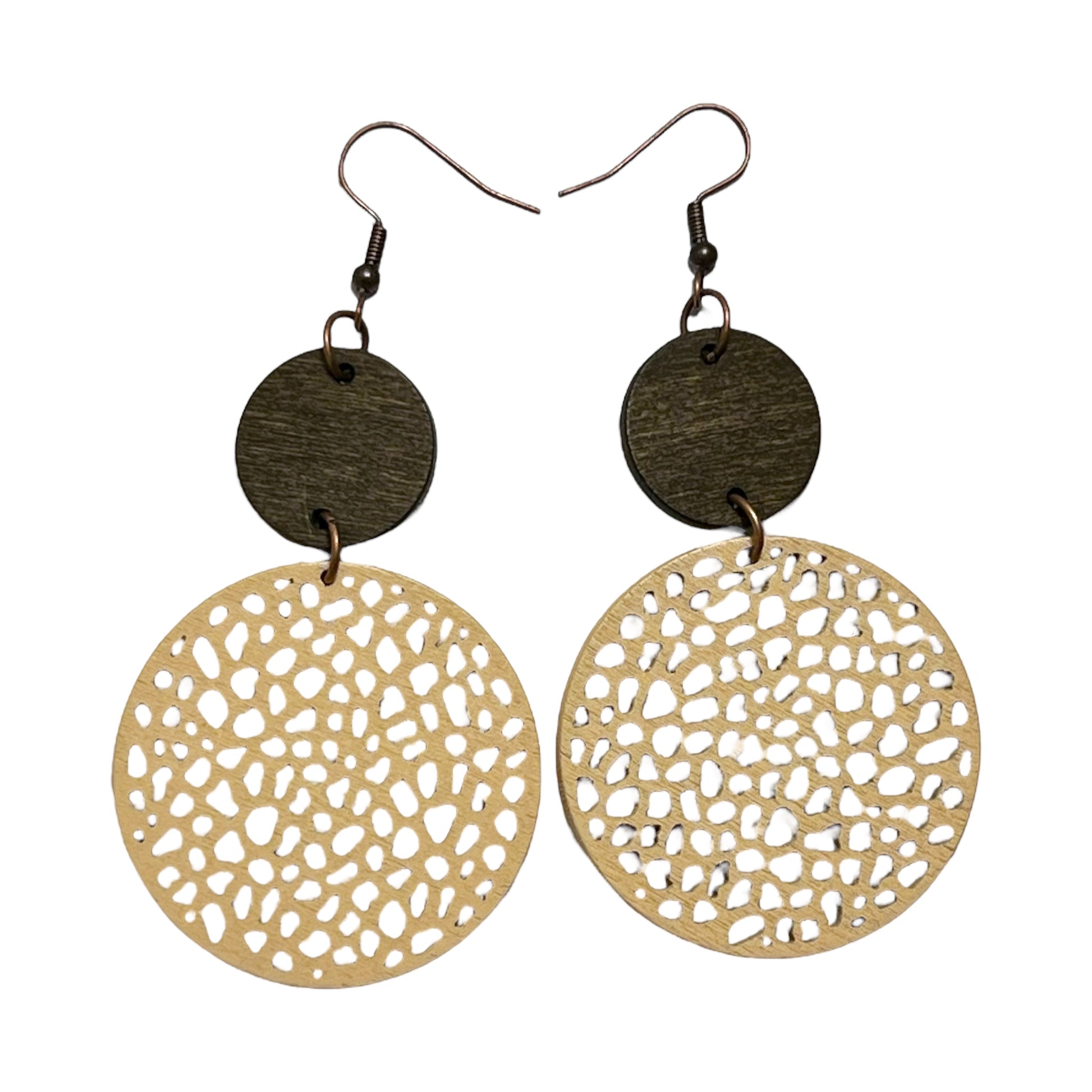 Wooden Dangle Earrings – Beige & Brown Chic Circle Design