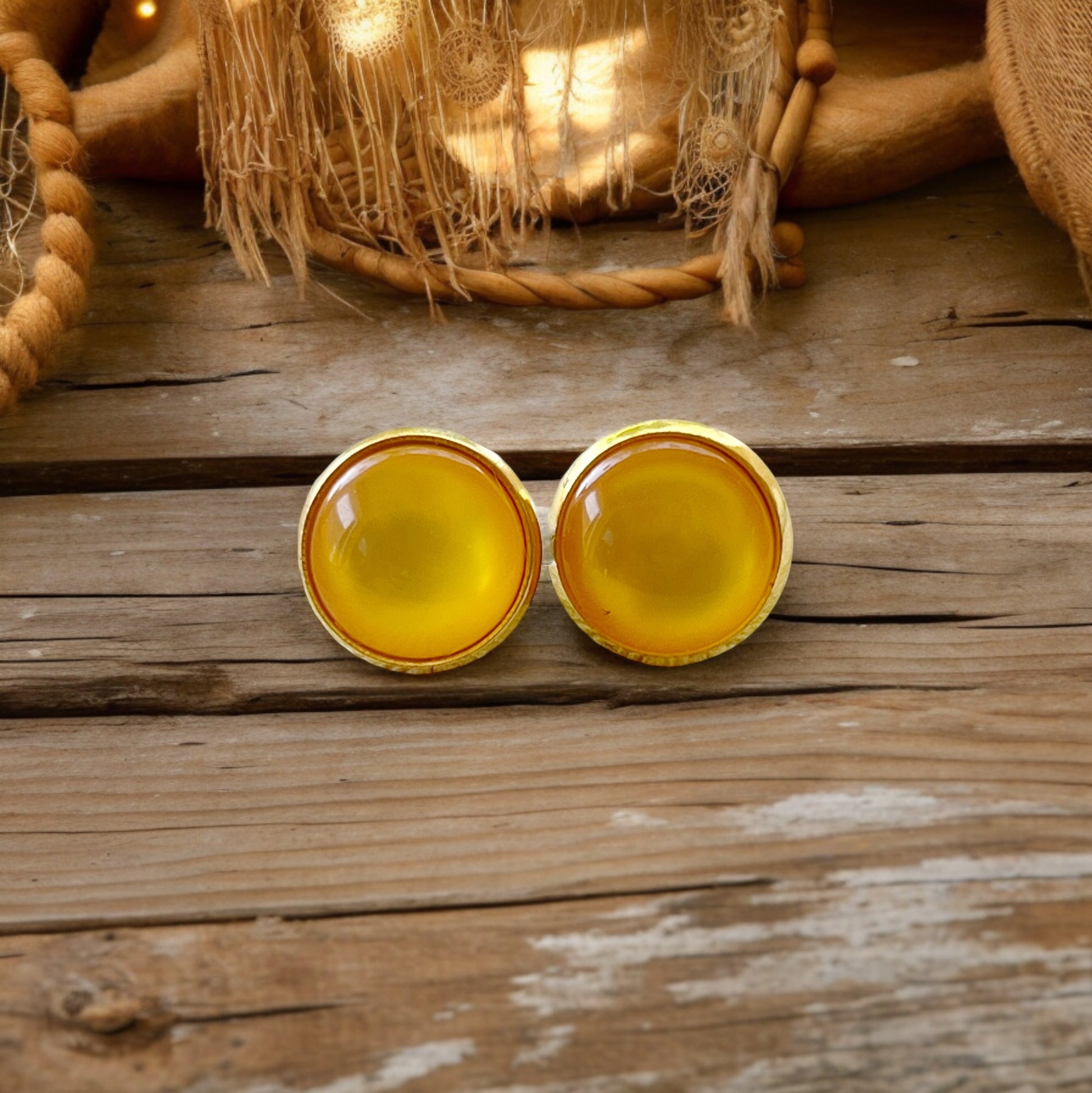 Orange Resin Gold Stud Earrings - Stylish & Vibrant Accessories