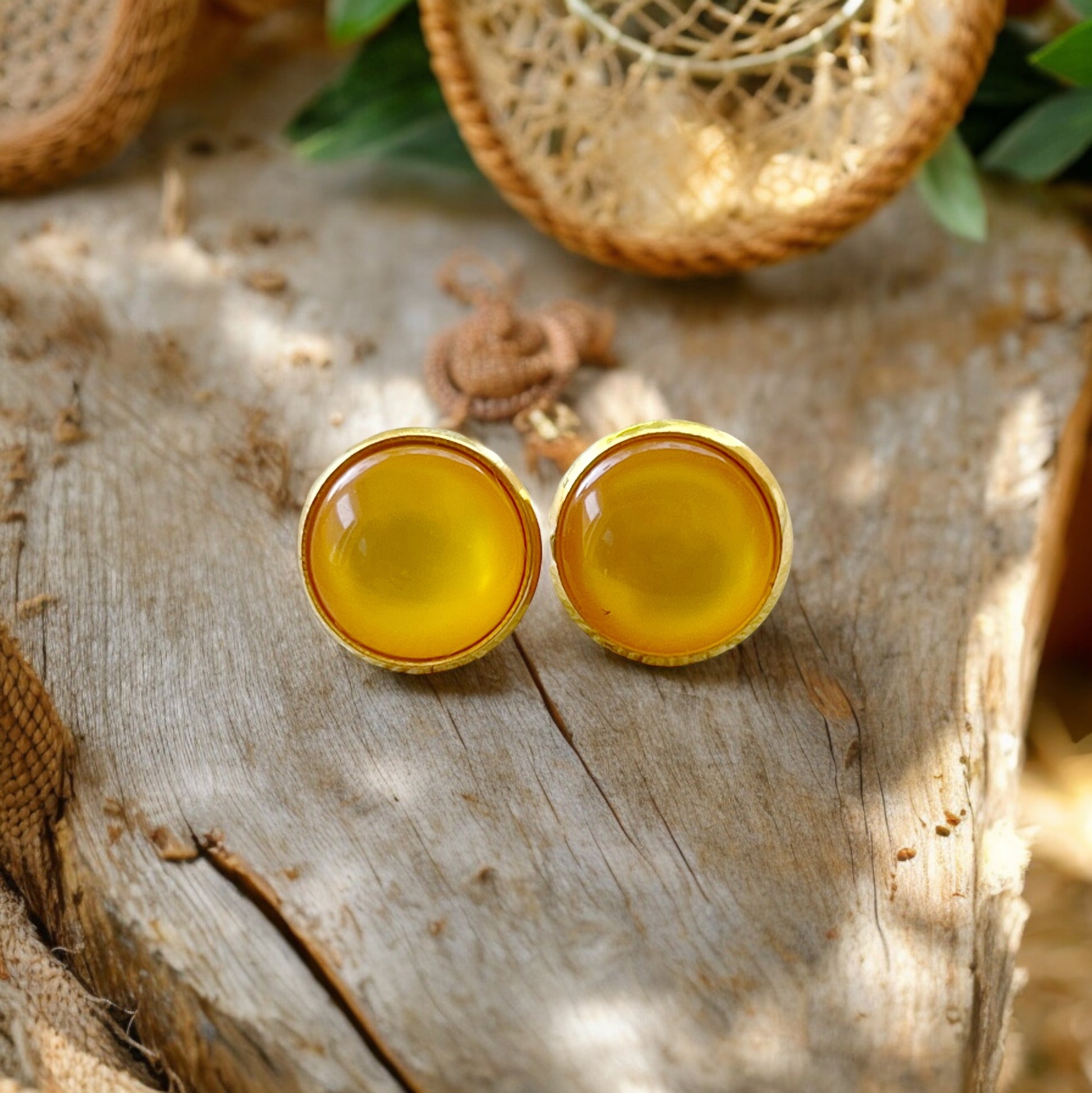 Orange Resin Gold Stud Earrings - Stylish & Vibrant Accessories