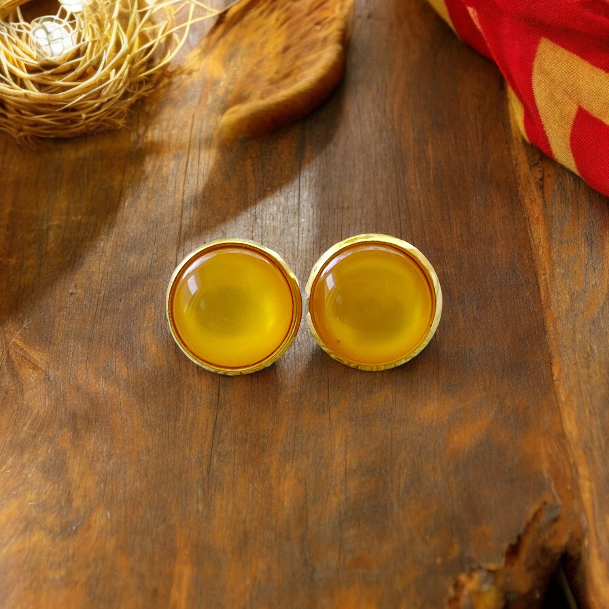 Orange Resin Gold Stud Earrings - Stylish & Vibrant Accessories