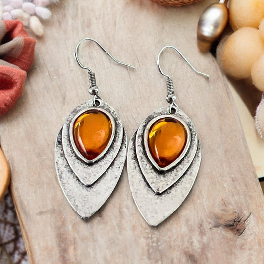 Orange & Silver Teardrop Earrings – Vibrant Stylish Accessories