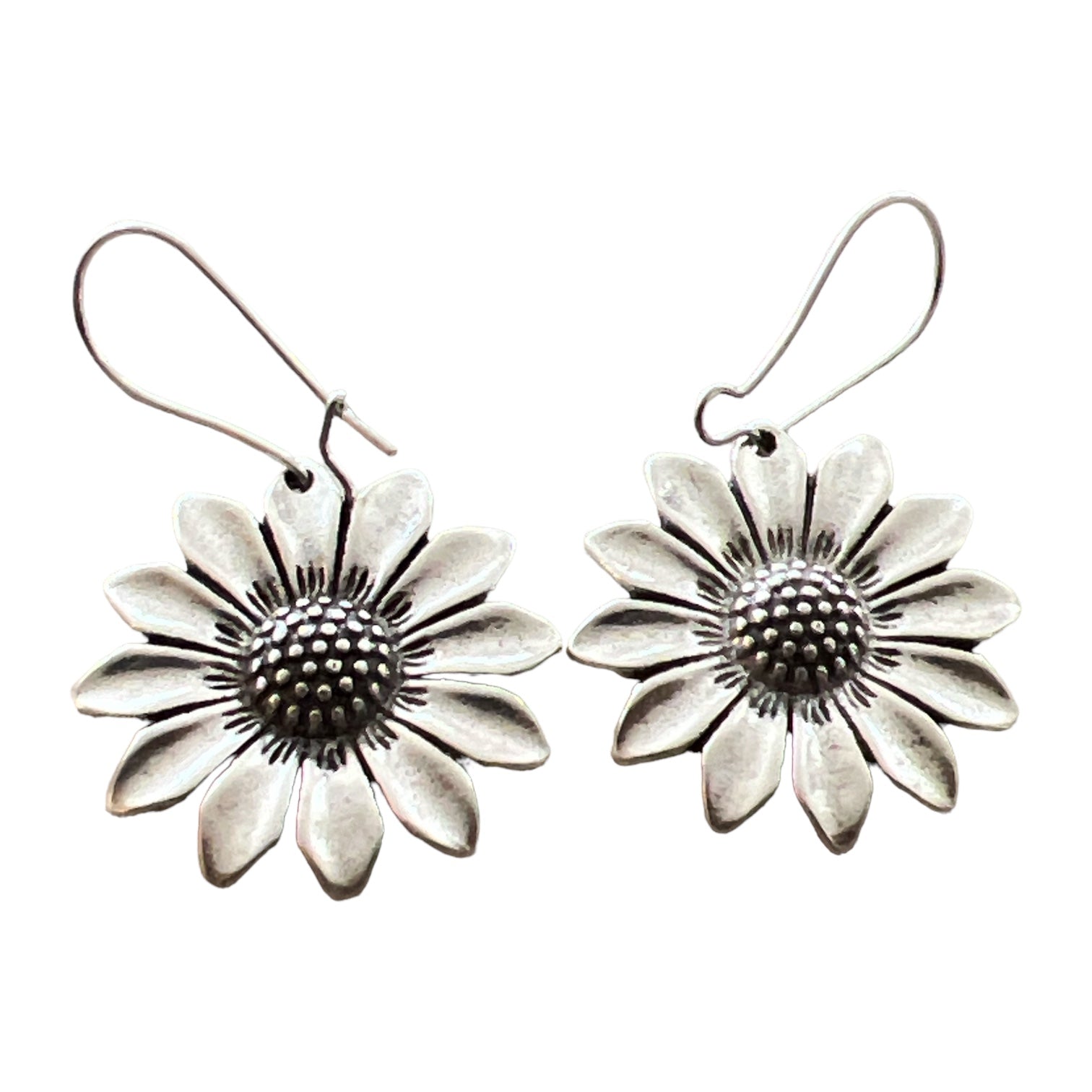 Wildflower Daisy Sunflower Earrings – Silver Boho Chic Jewelry