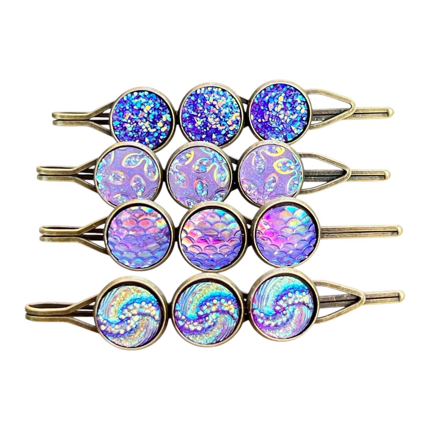 Purple Druzy Hair Pins: Set of 4 Stylish Accessories with Unique Patterns
