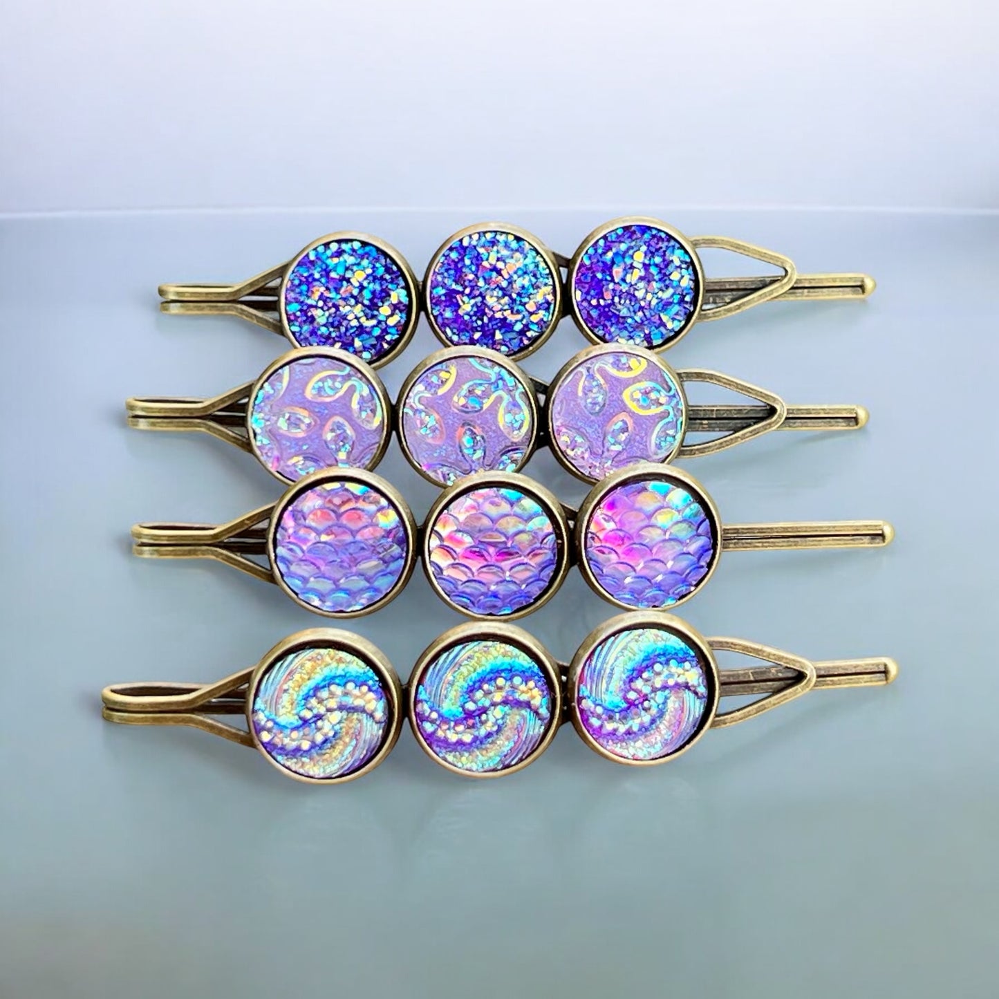 Purple Druzy Hair Pins: Set of 4 Stylish Accessories with Unique Patterns
