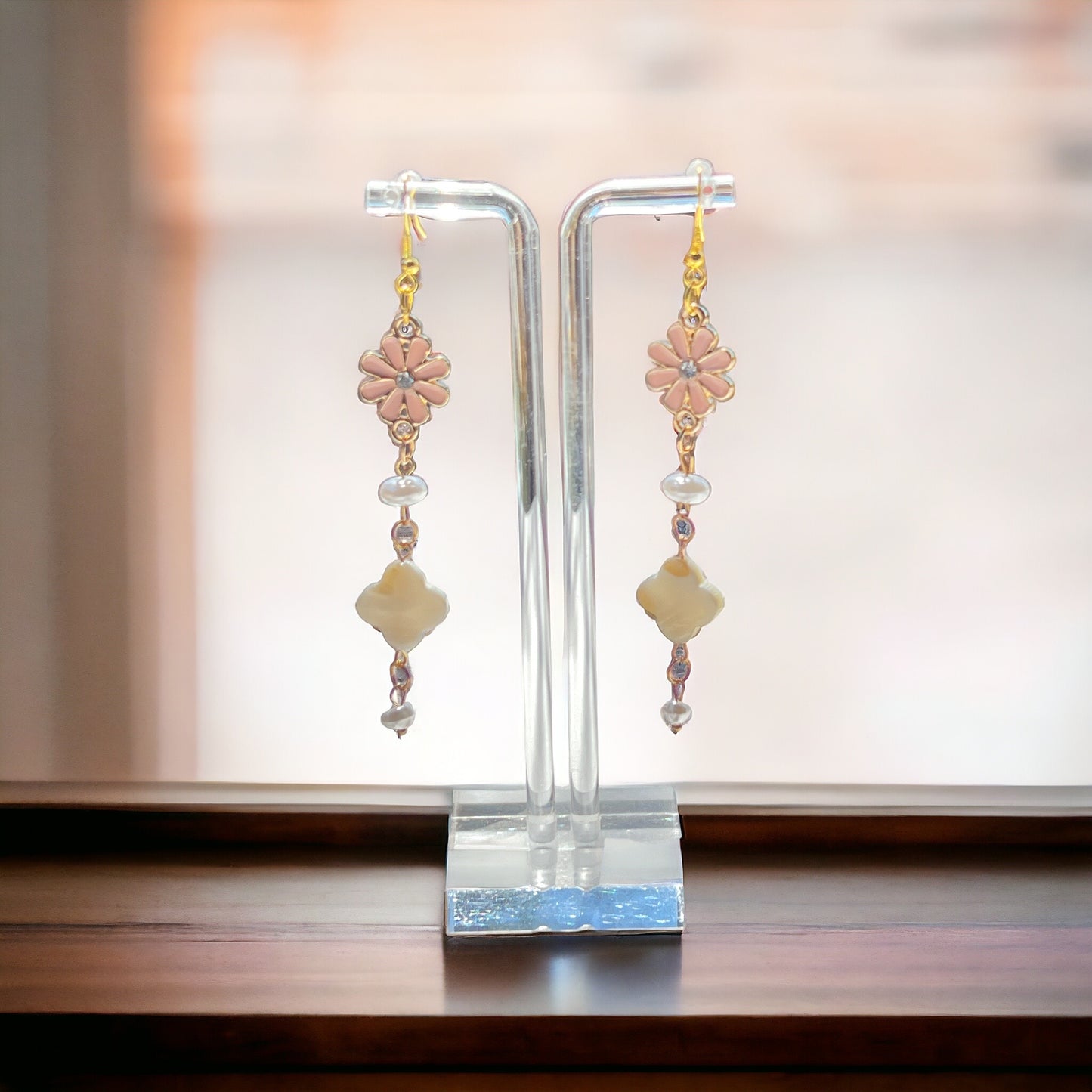 Pink Flower Dangle Earrings – Romantic Floral Drop Jewelry Be Grace Be Love Boutique