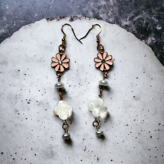 Pink Flower Dangle Earrings – Romantic Floral Drop Jewelry Be Grace Be Love Boutique