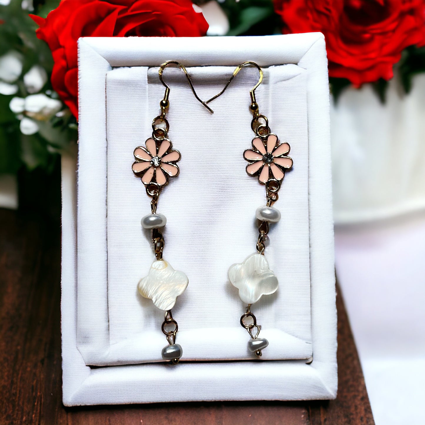 Pink Flower Dangle Earrings – Romantic Floral Drop Jewelry Be Grace Be Love Boutique