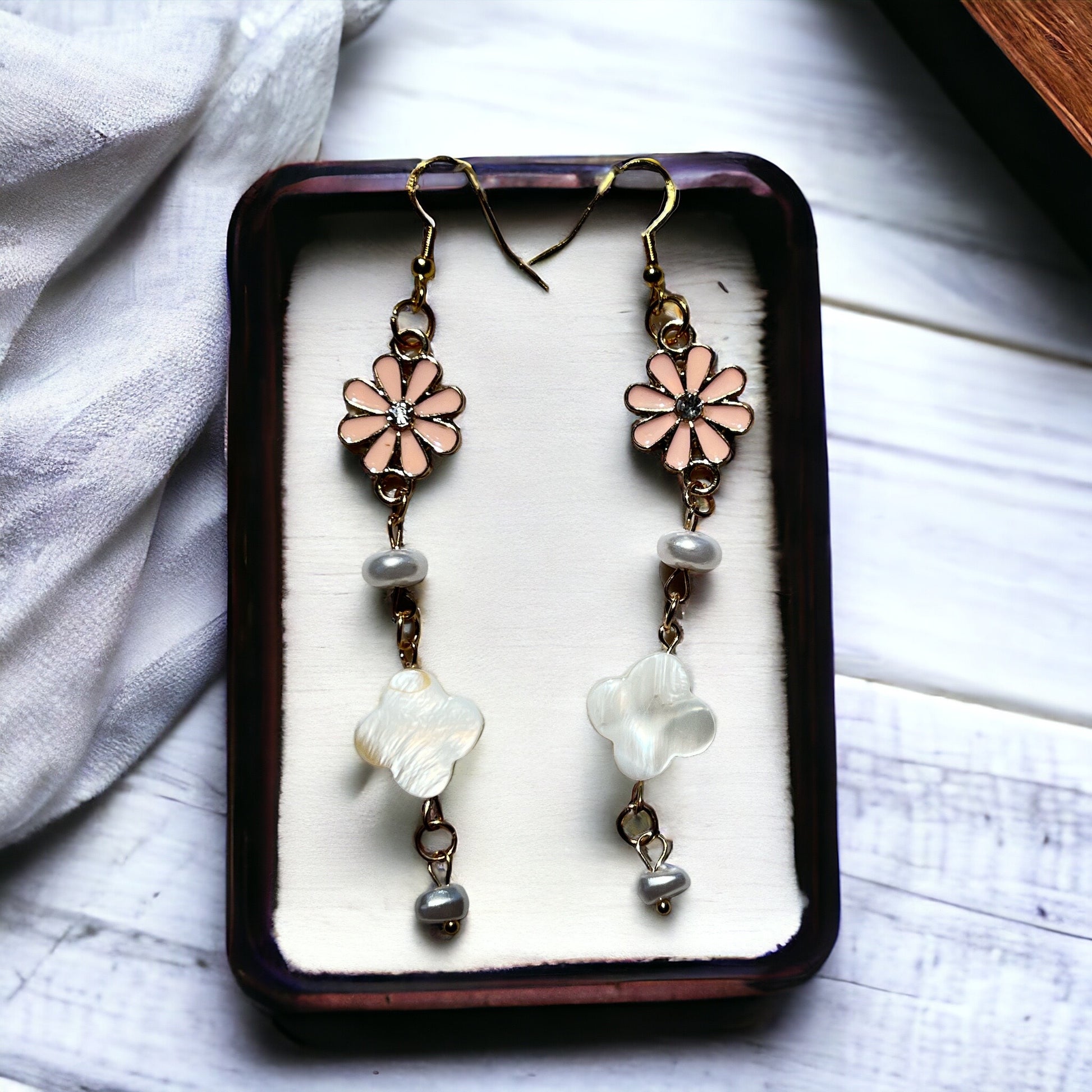Pink Flower Dangle Earrings – Romantic Floral Drop Jewelry Be Grace Be Love Boutique