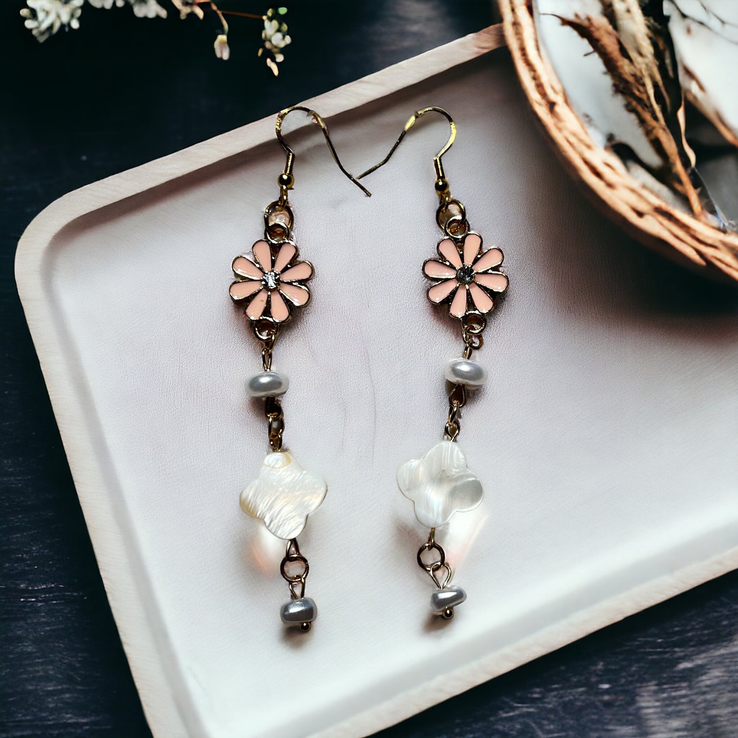 Pink Flower Dangle Earrings – Romantic Floral Drop Jewelry Be Grace Be Love Boutique