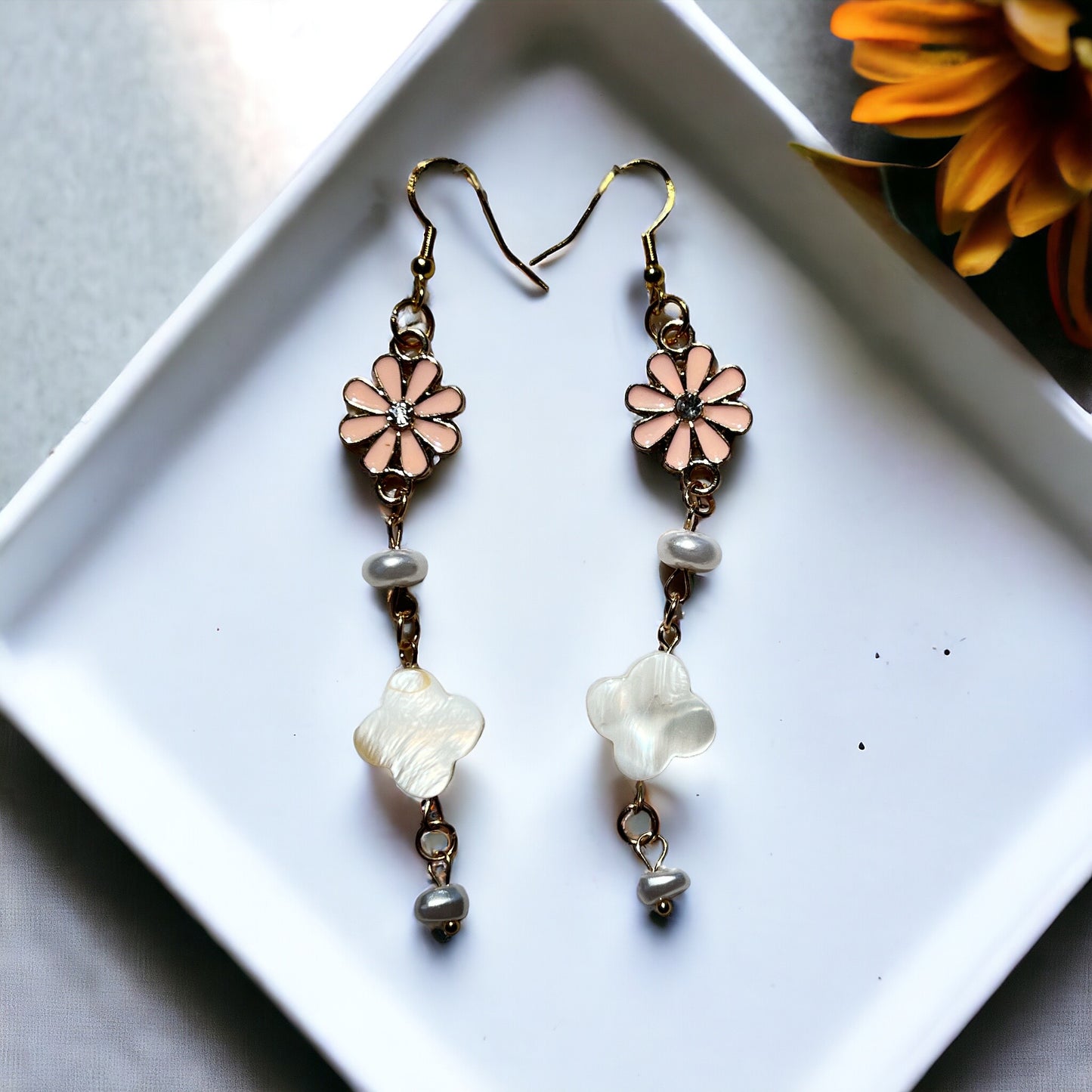 Pink Flower Dangle Earrings – Romantic Floral Drop Jewelry Be Grace Be Love Boutique