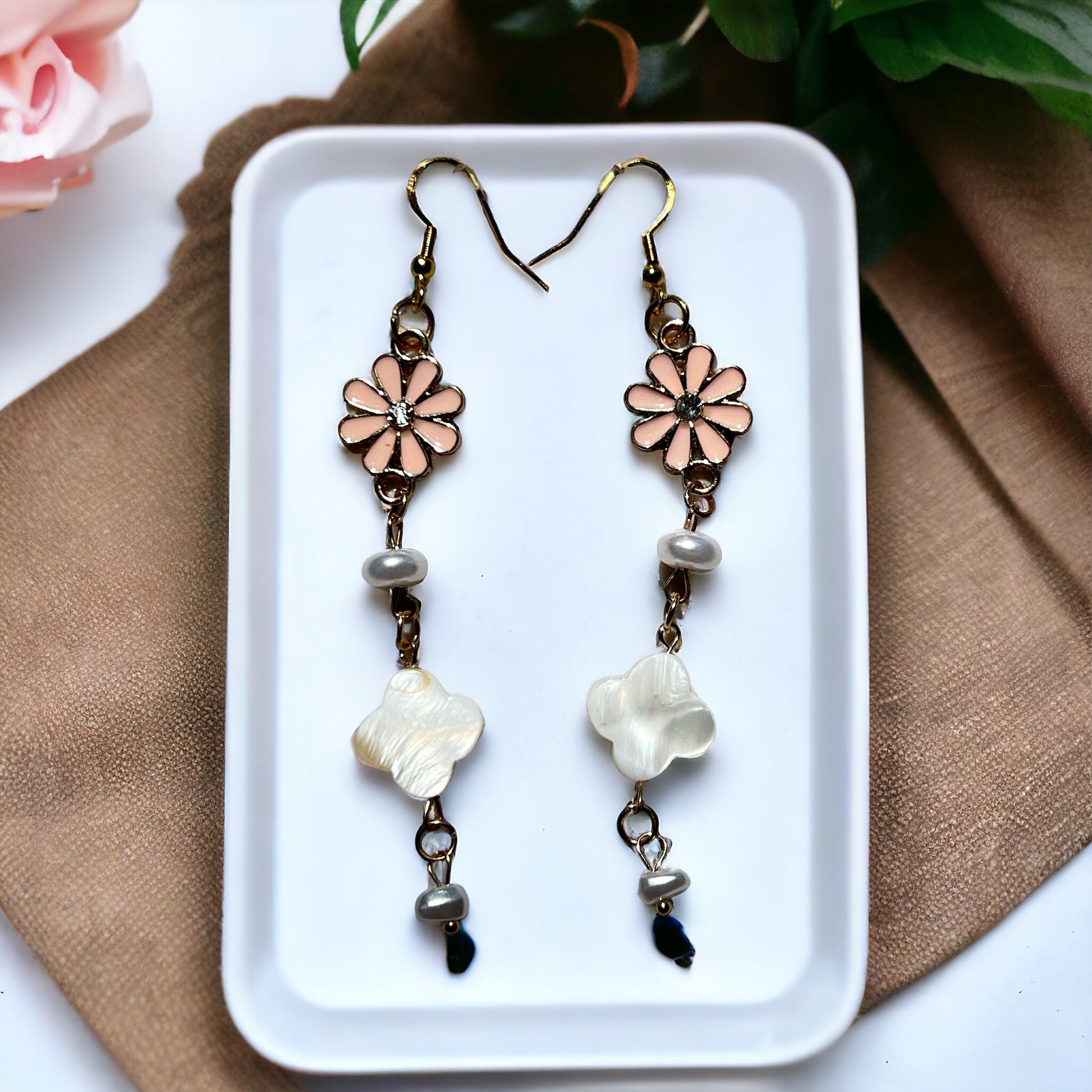 Pink Flower Dangle Earrings – Romantic Floral Drop Jewelry Be Grace Be Love Boutique