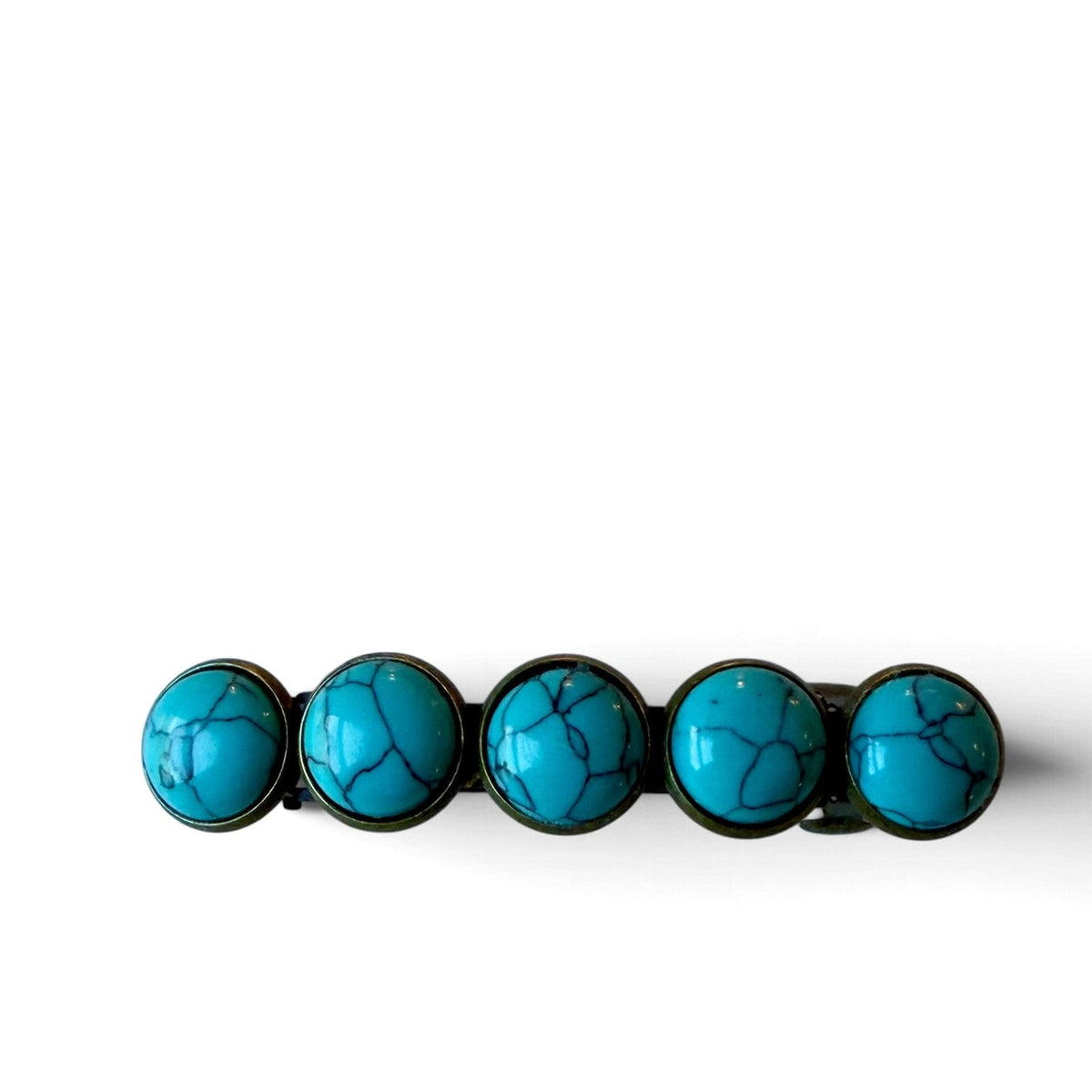 Single five-stone turquoise western hair barrette on a clean white background