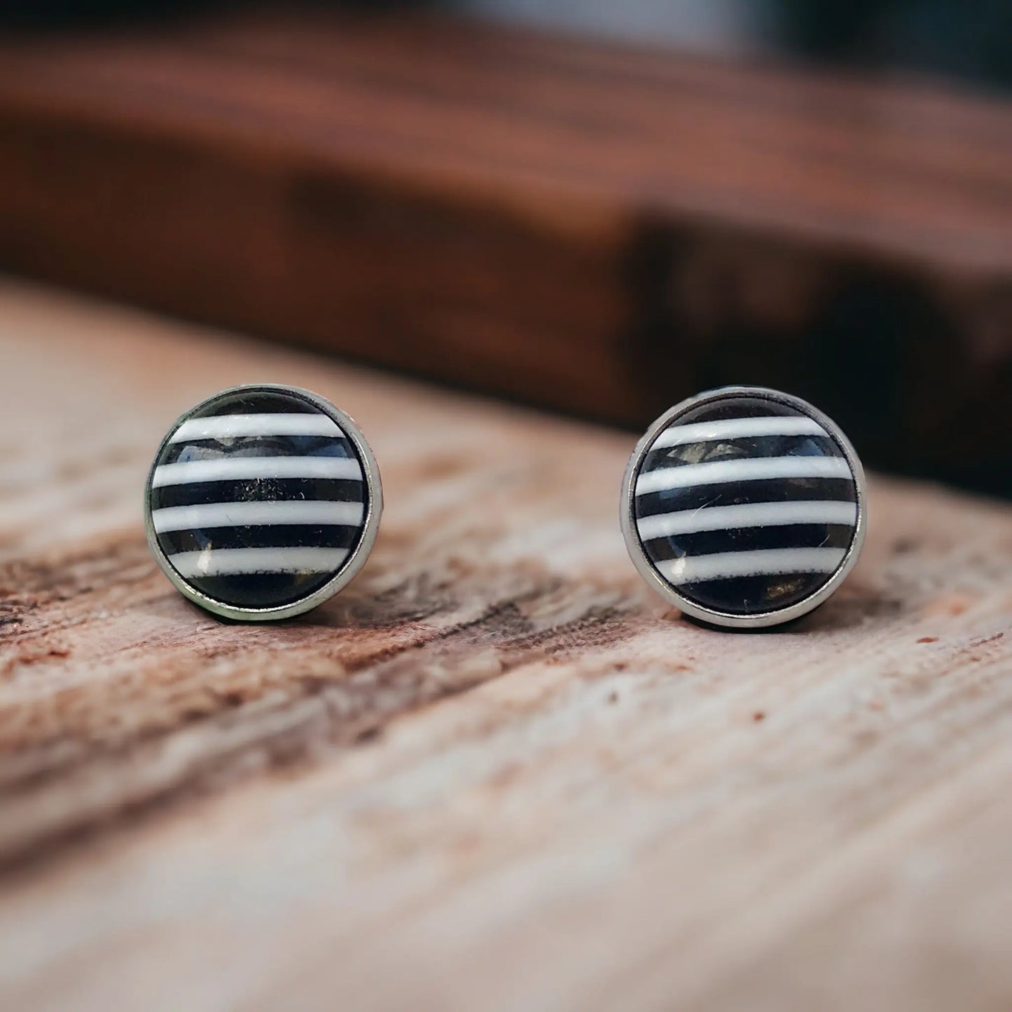 Black & White Striped Stud Earrings - Classic & Chic Accessories