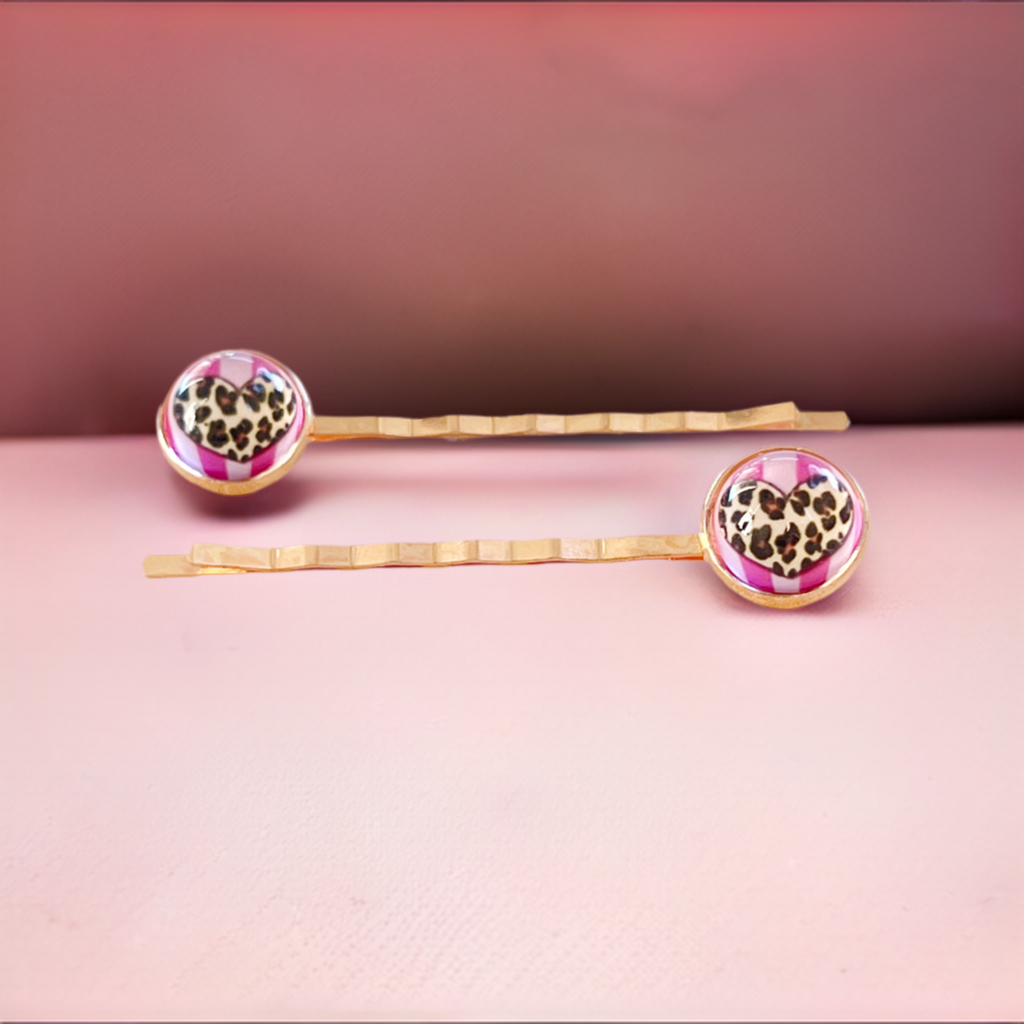 Animal Print Heart Hair Pins - Trendy & Unique Hair Accessories