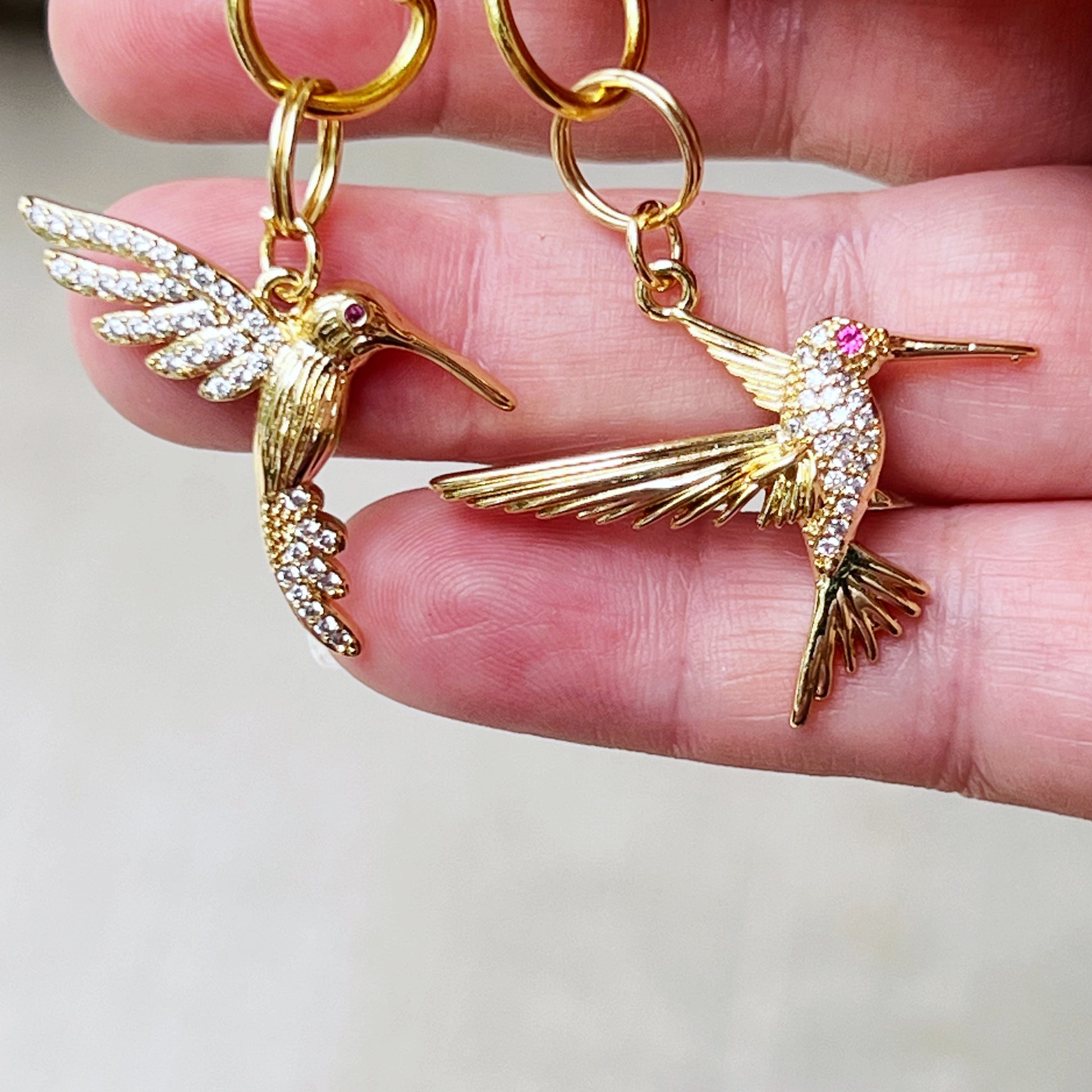 Hummingbird Purse Charms – Gold Crystal Bird Keychains with Bling