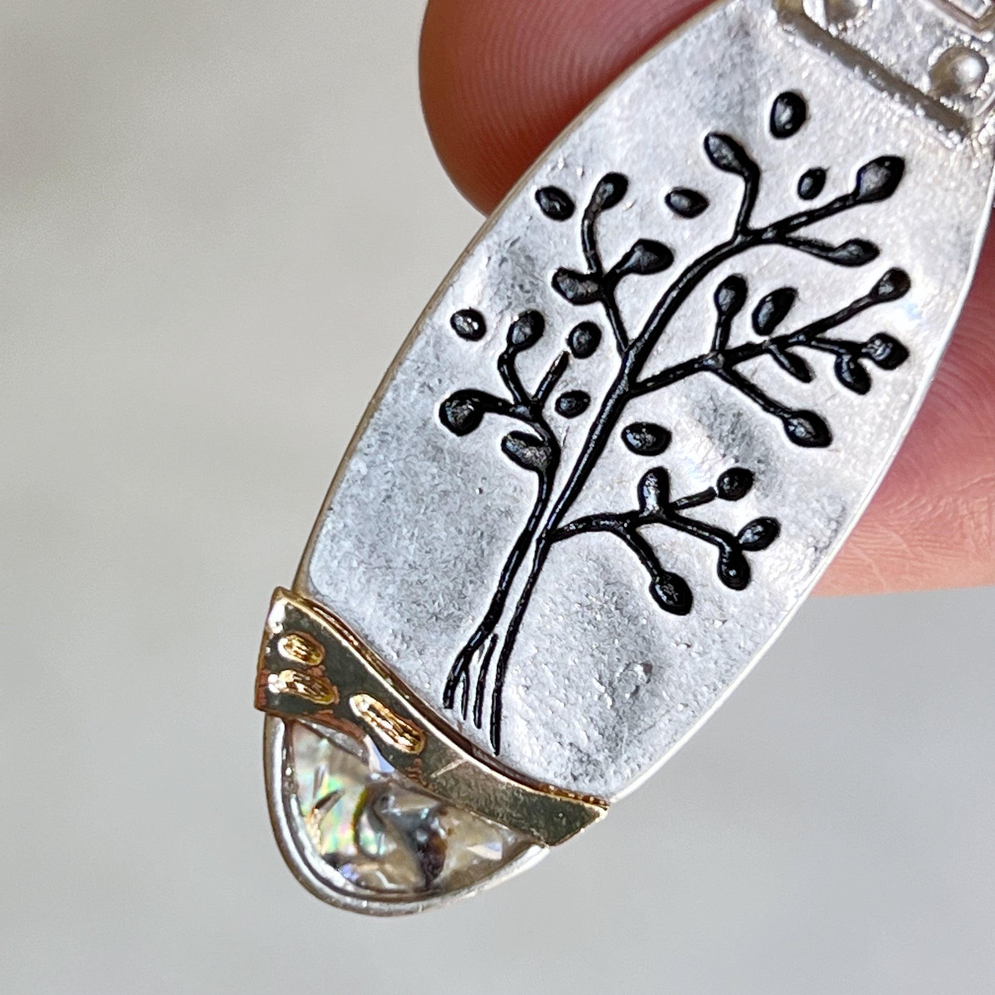 Tree of Life Purse Charm – Silver & Gold Keychain with Abalone