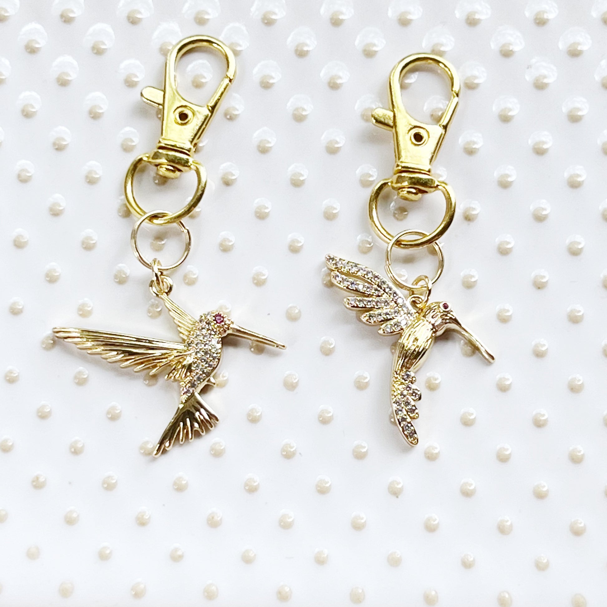 Hummingbird Purse Charms – Gold Crystal Bird Keychains with Bling