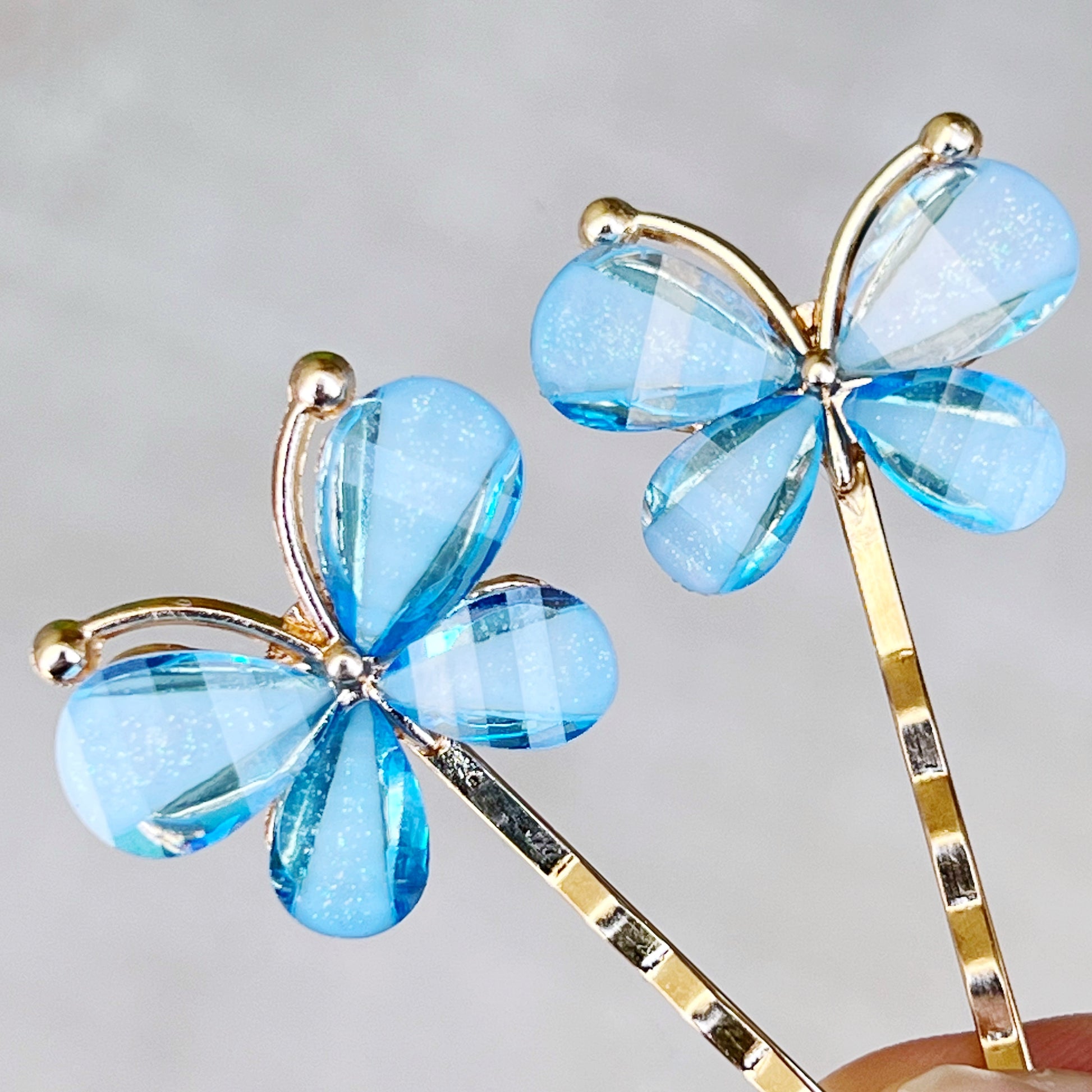 Blue Rhinestone Butterfly Hair Pins - Decorative Hair Clips for Women