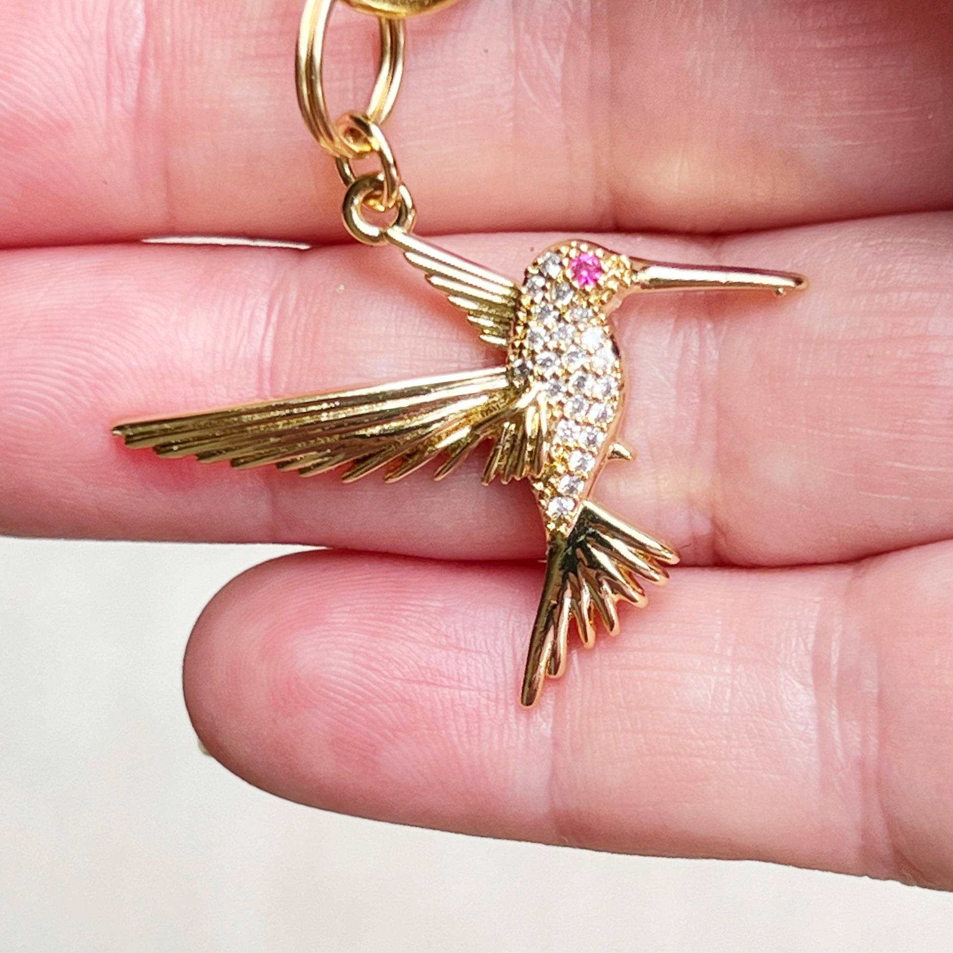 Hummingbird Purse Charms – Gold Crystal Bird Keychains with Bling