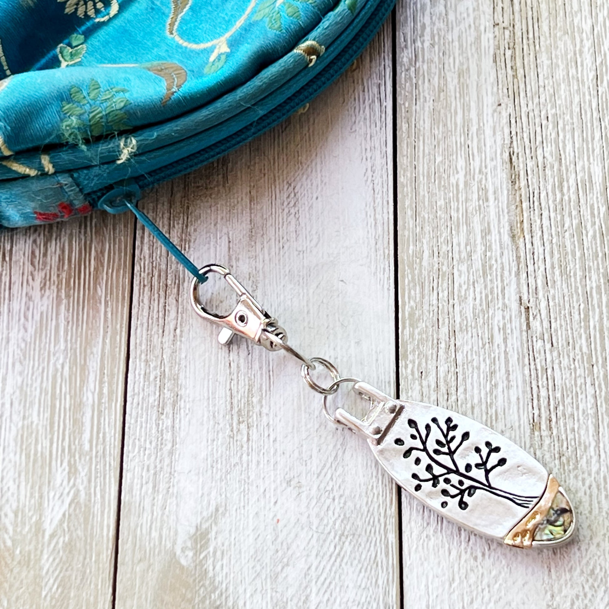 Tree of Life Purse Charm – Silver & Gold Keychain with Abalone