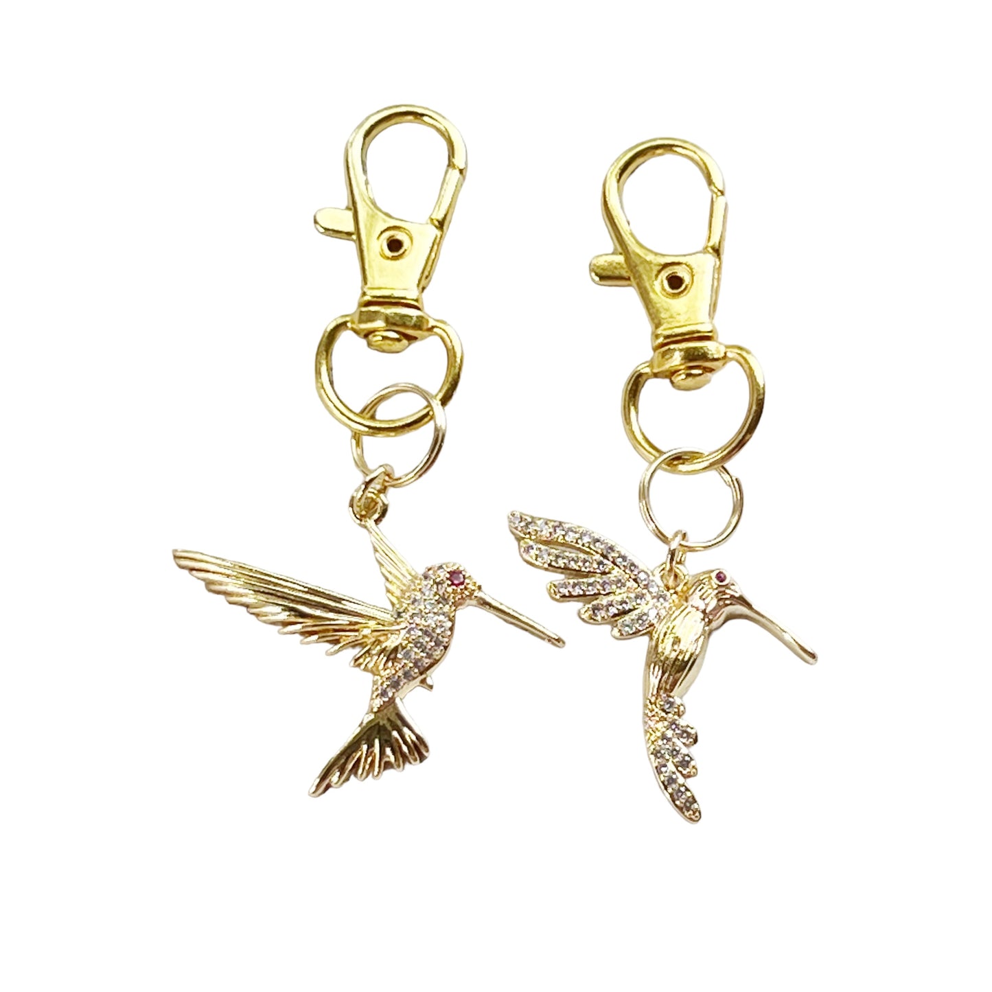 Hummingbird Purse Charms – Gold Crystal Bird Keychains with Bling