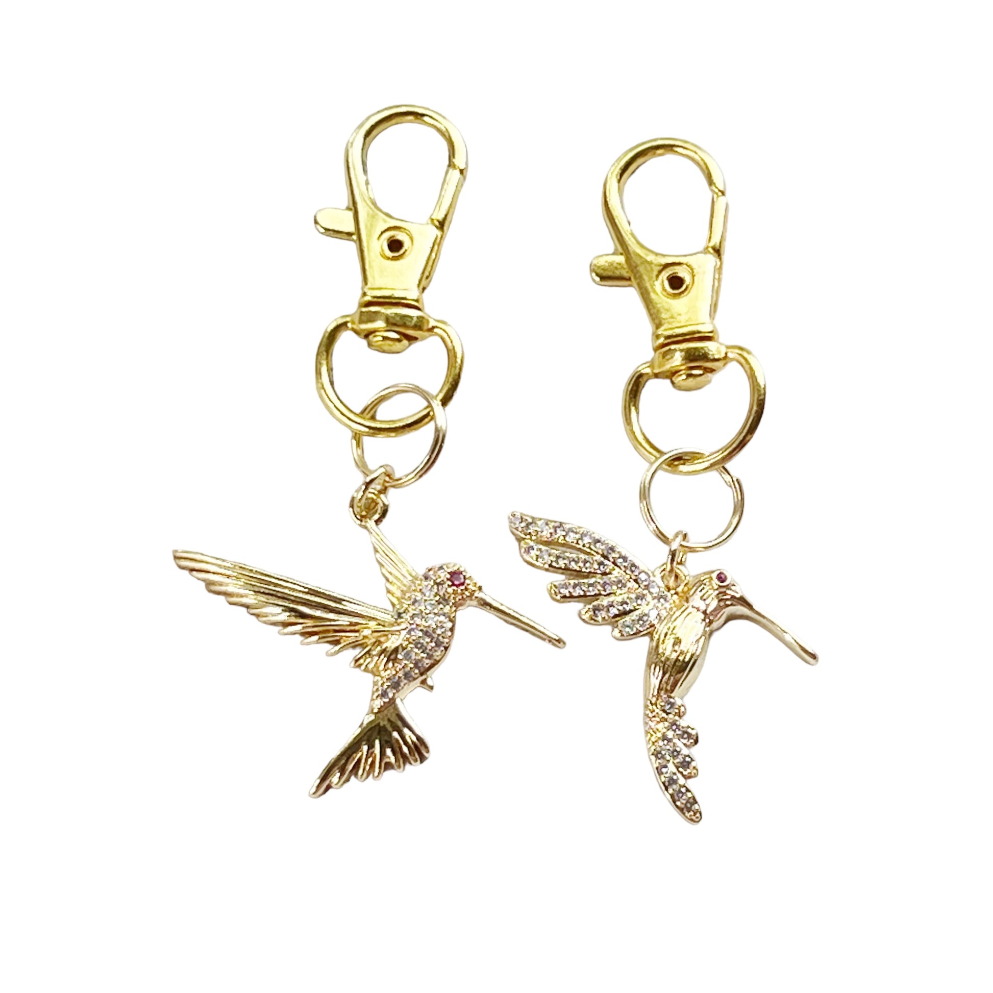 Hummingbird Purse Charms – Gold Crystal Bird Keychains with Bling