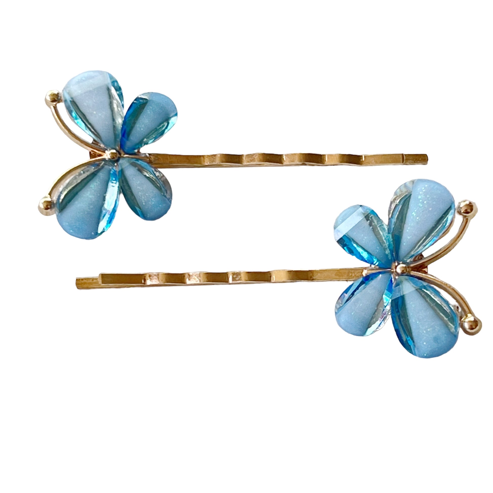 Blue Rhinestone Butterfly Hair Pins - Decorative Hair Clips for Women