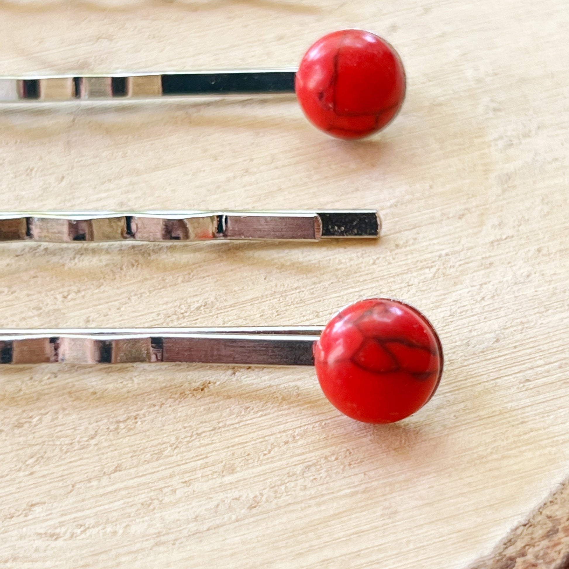 Red Stone Hair Pin Set of 4