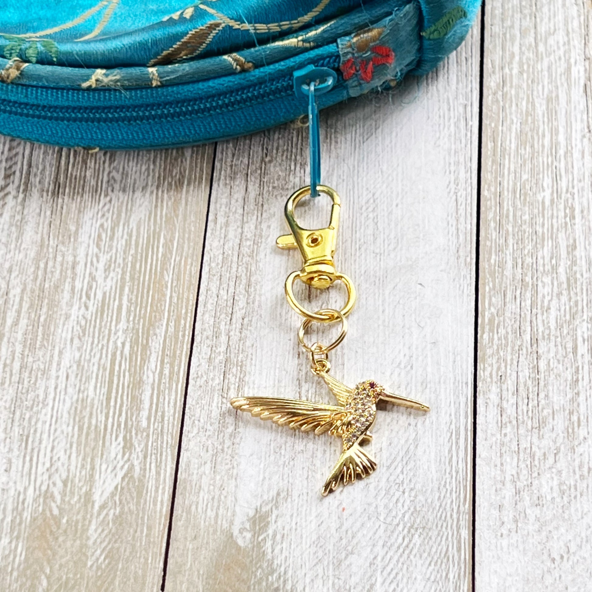 Hummingbird Purse Charms – Gold Crystal Bird Keychains with Bling