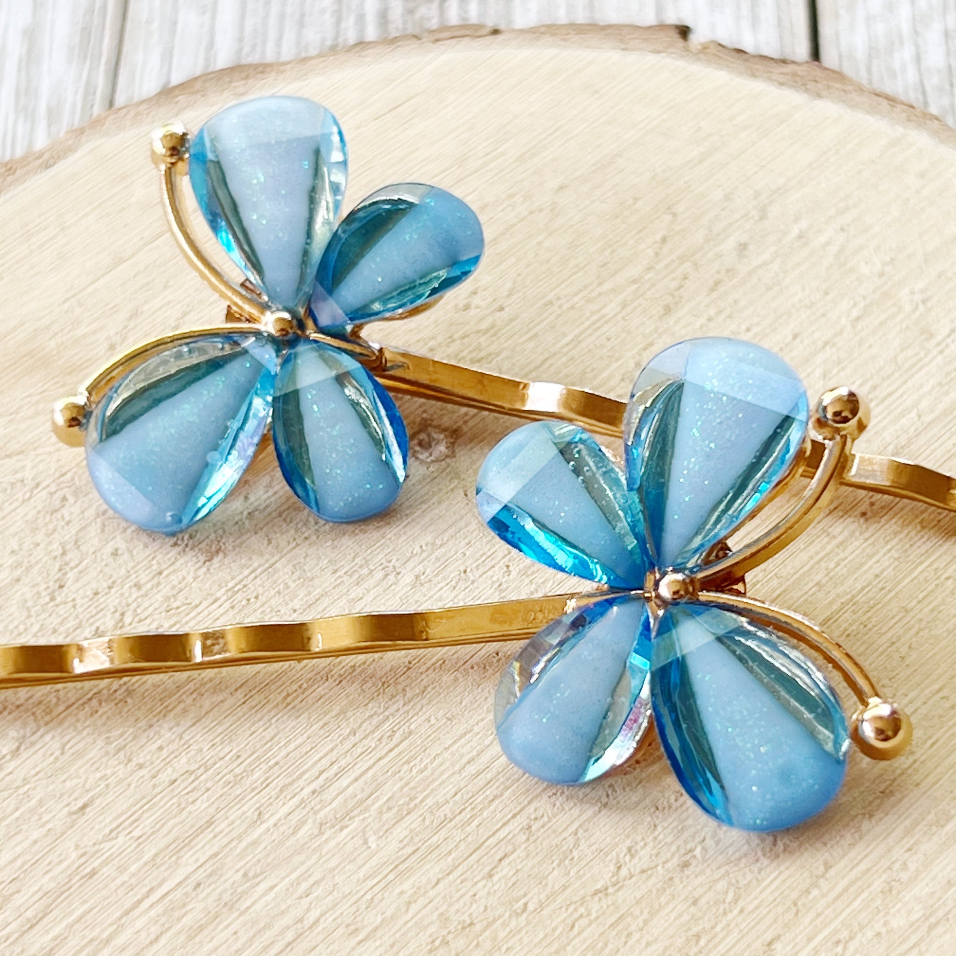 Blue Rhinestone Butterfly Hair Pins - Decorative Hair Clips for Women