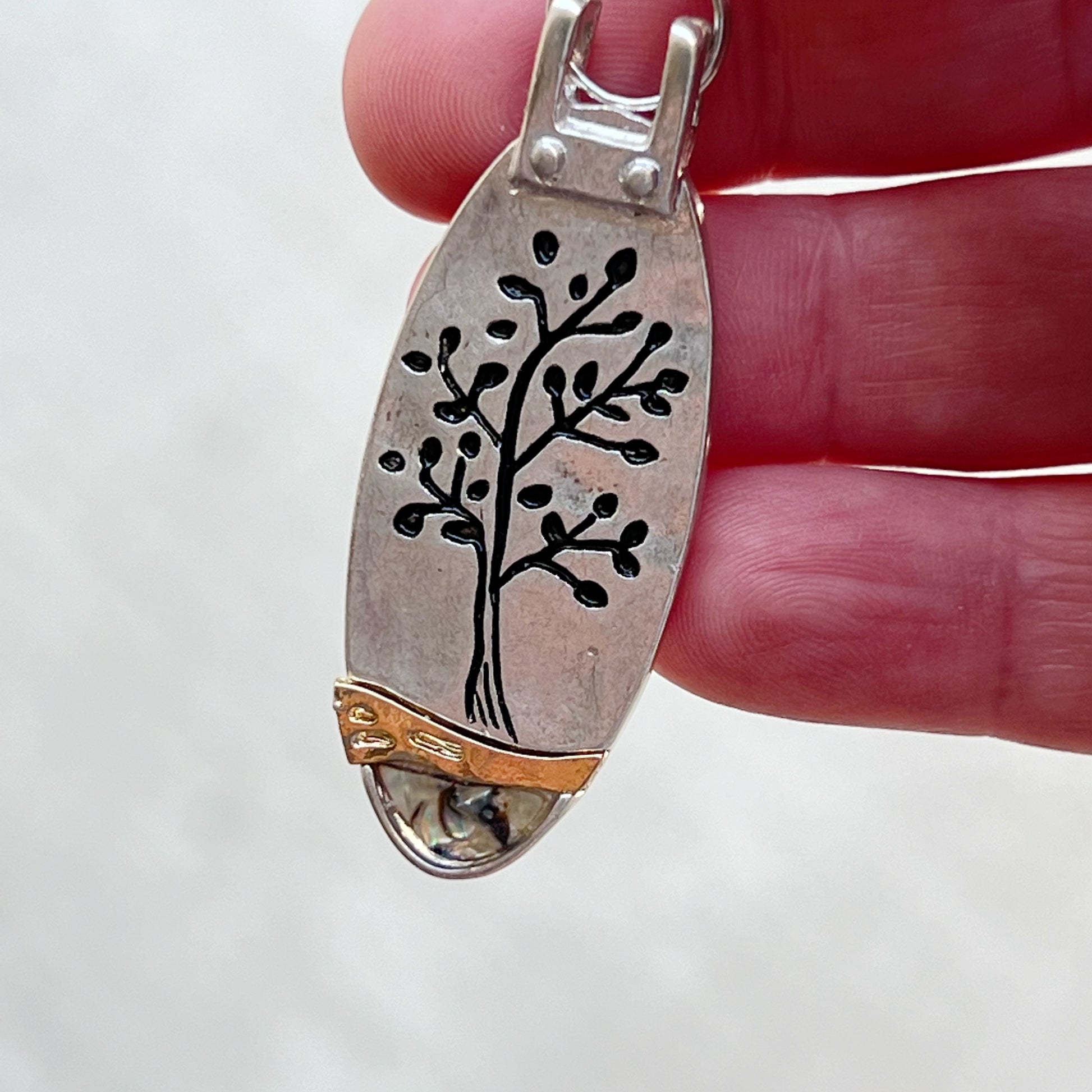Tree of Life Purse Charm – Silver & Gold Keychain with Abalone
