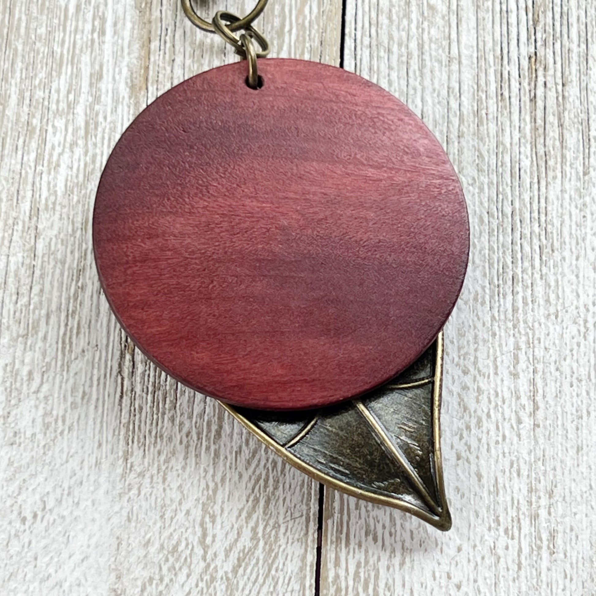 Filigree Leaf Purse Charm – Antique Bronze & Red Wood Keychain