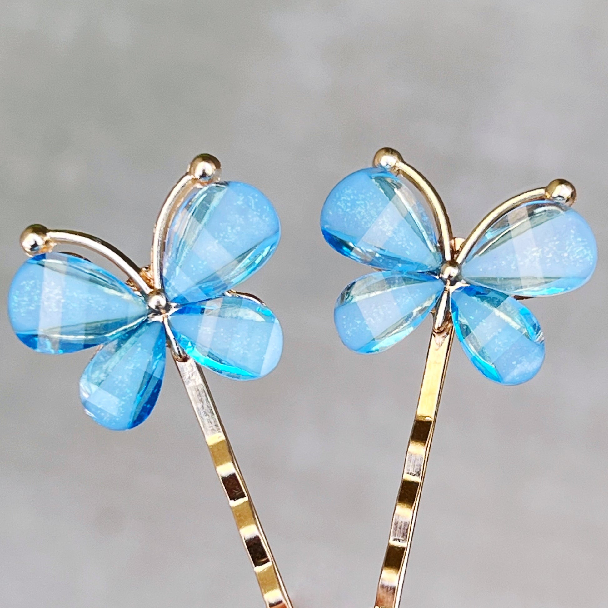 Blue Rhinestone Butterfly Hair Pins - Decorative Hair Clips for Women