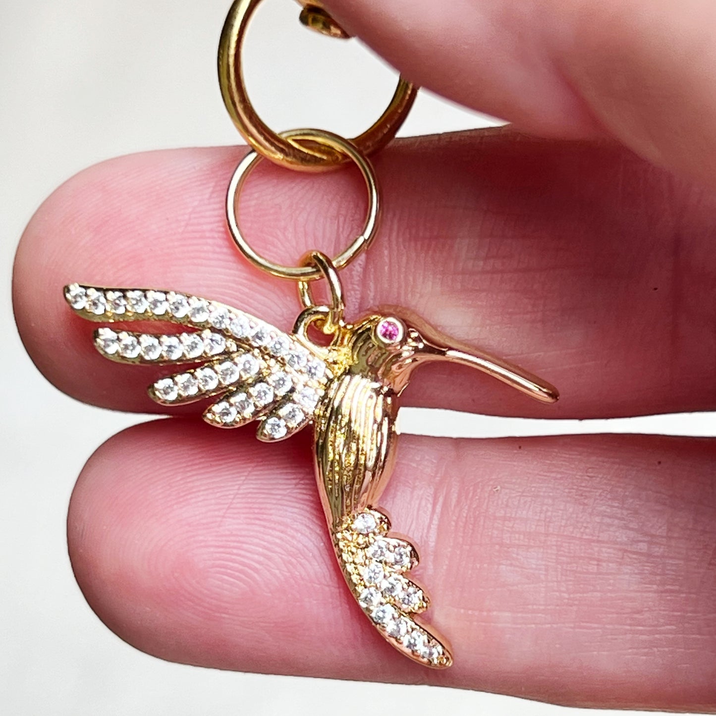 Hummingbird Purse Charms – Gold Crystal Bird Keychains with Bling