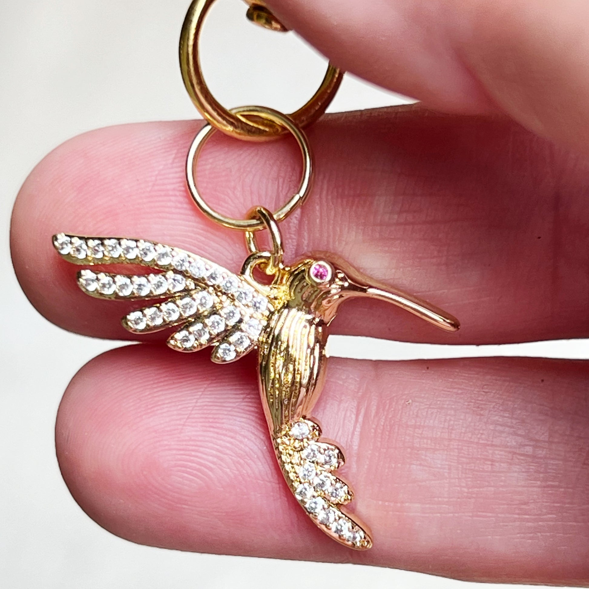 Hummingbird Purse Charms – Gold Crystal Bird Keychains with Bling