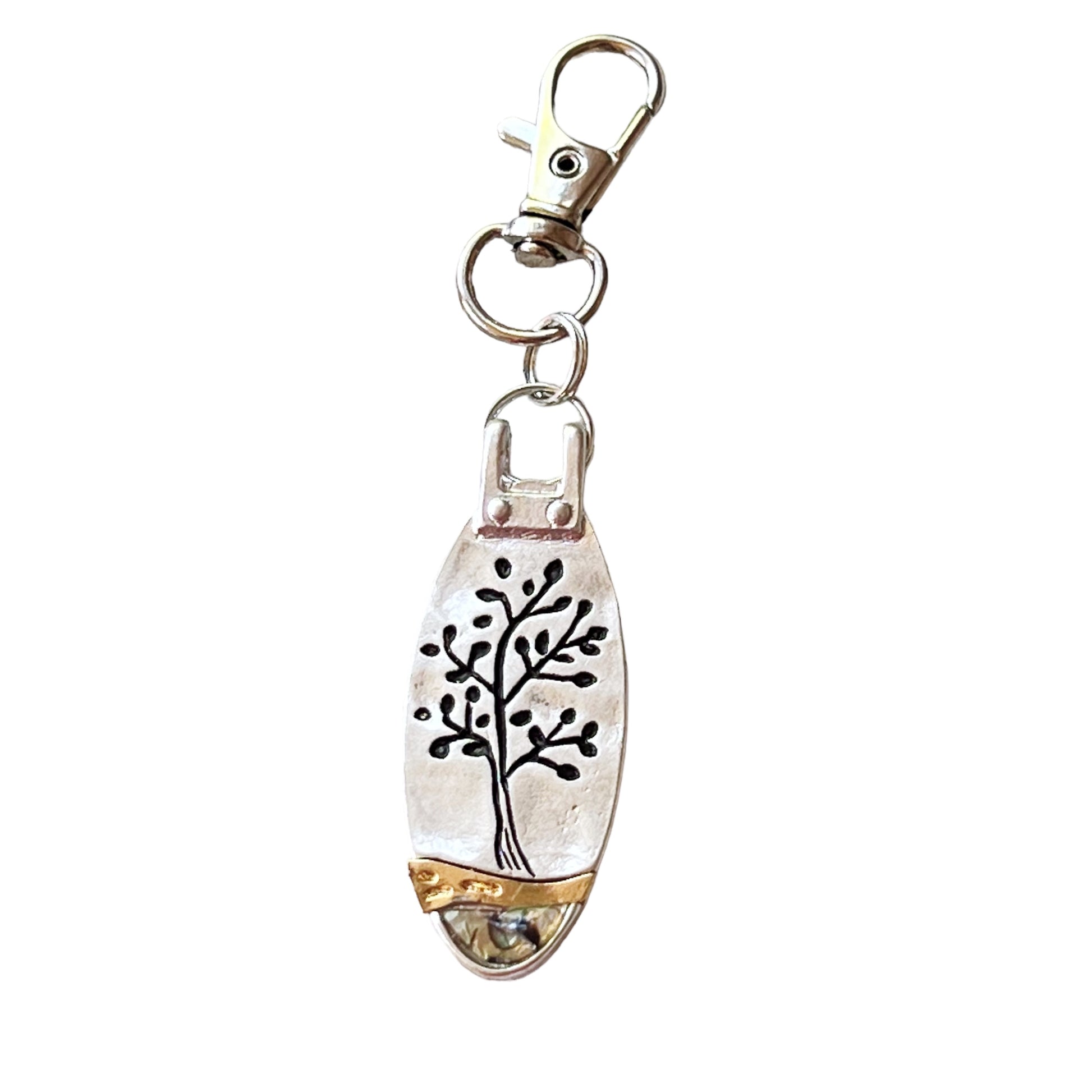 Tree of Life Purse Charm – Silver & Gold Keychain with Abalone