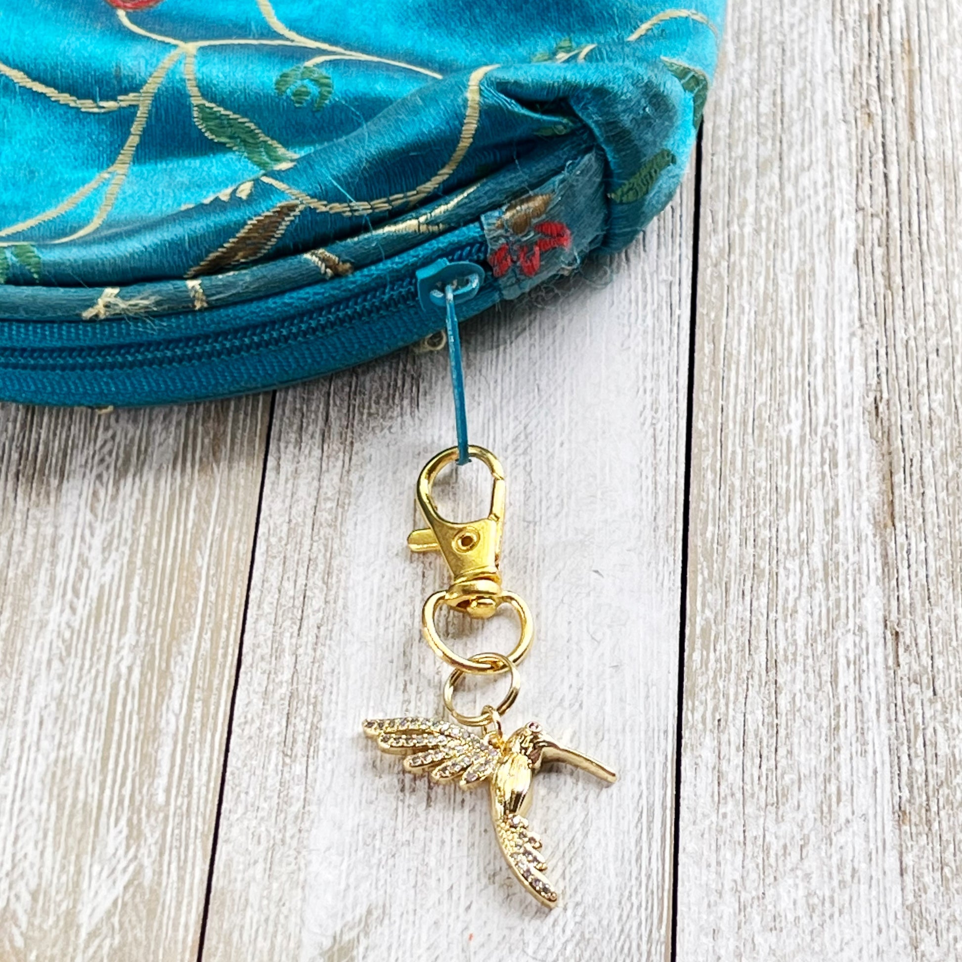 Hummingbird Purse Charms – Gold Crystal Bird Keychains with Bling