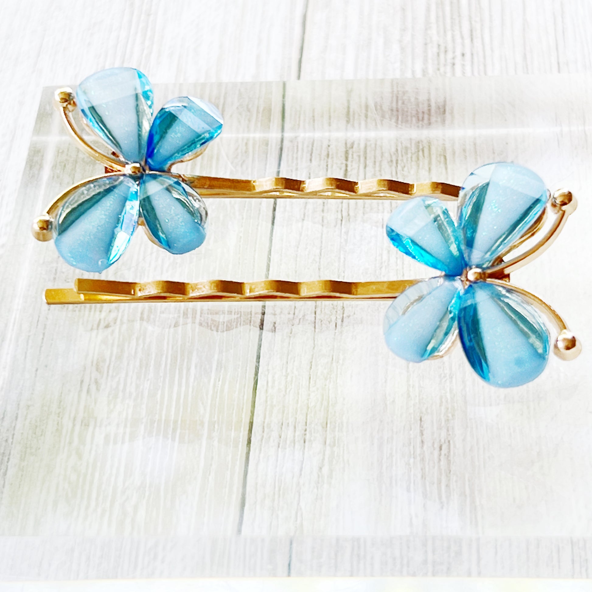 Blue Rhinestone Butterfly Hair Pins - Decorative Hair Clips for Women