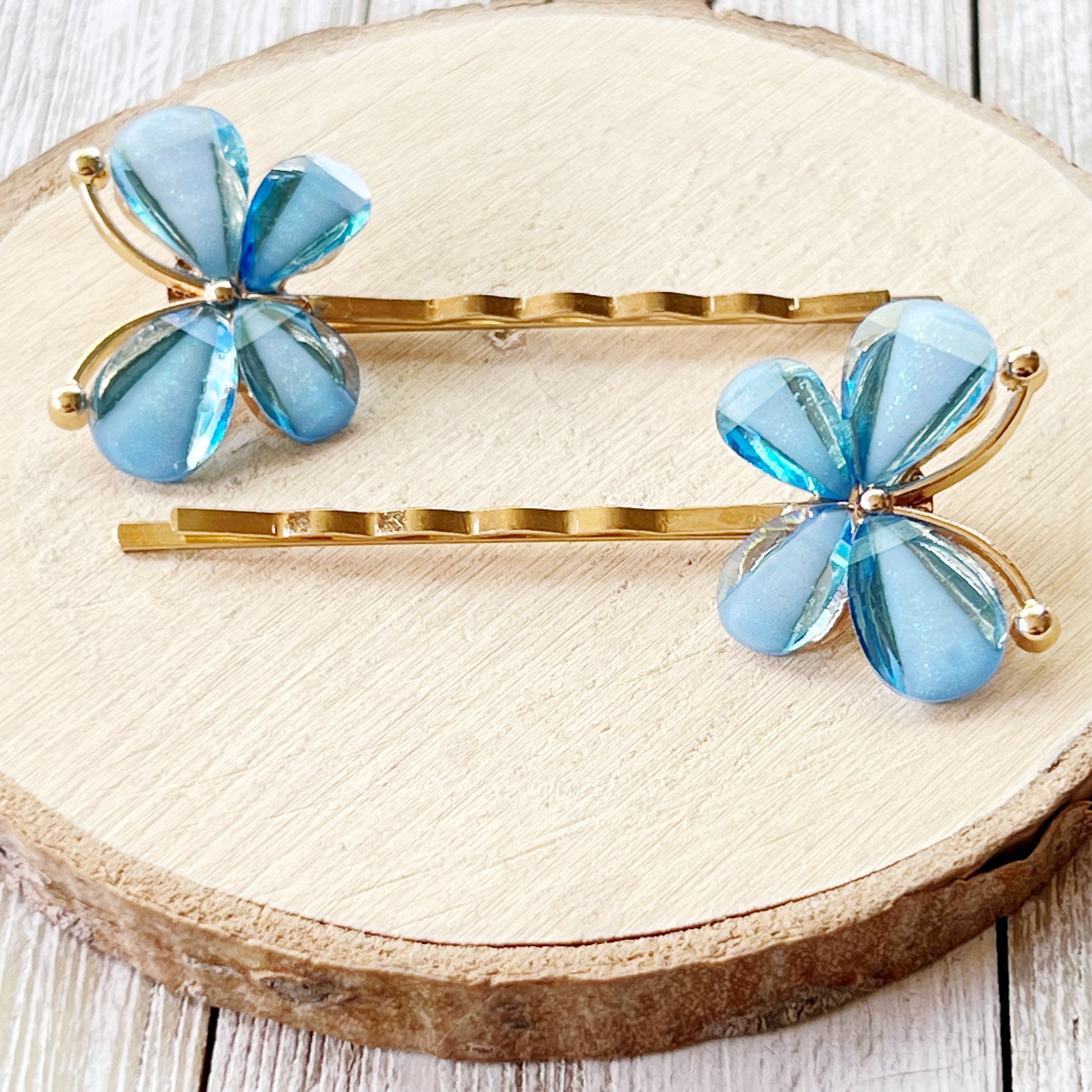 Blue Rhinestone Butterfly Hair Pins - Decorative Hair Clips for Women