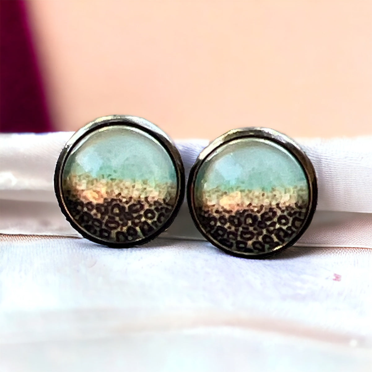 Mint Leopard Ombre Stud Earrings – on a light background 