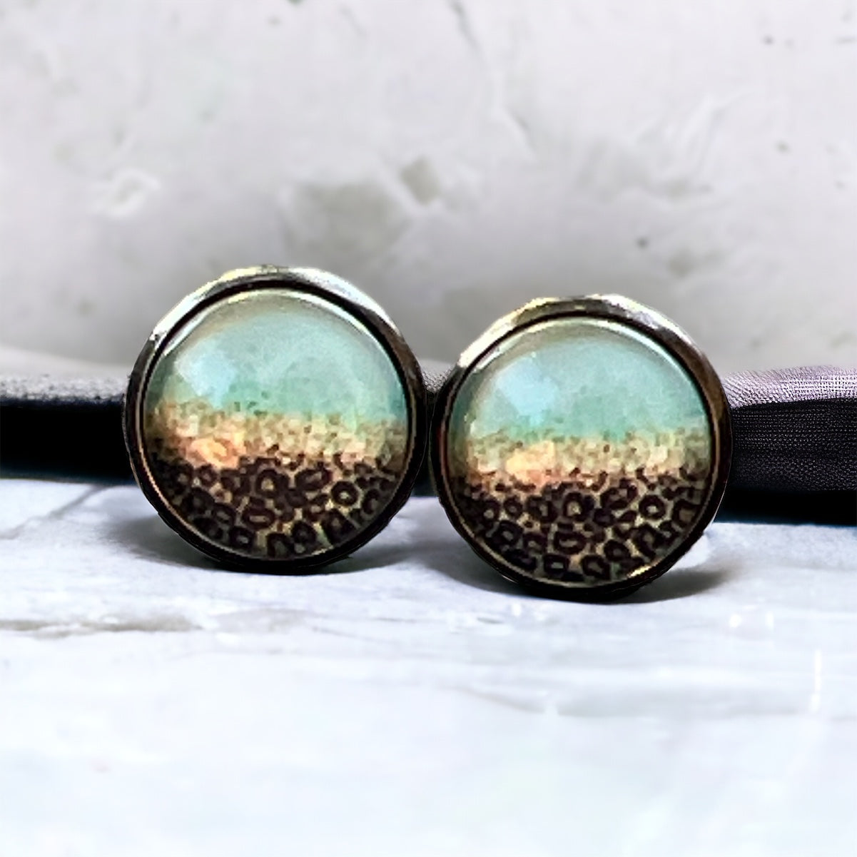 Mint Leopard Ombre Stud Earrings – Bold Boho Jewelry