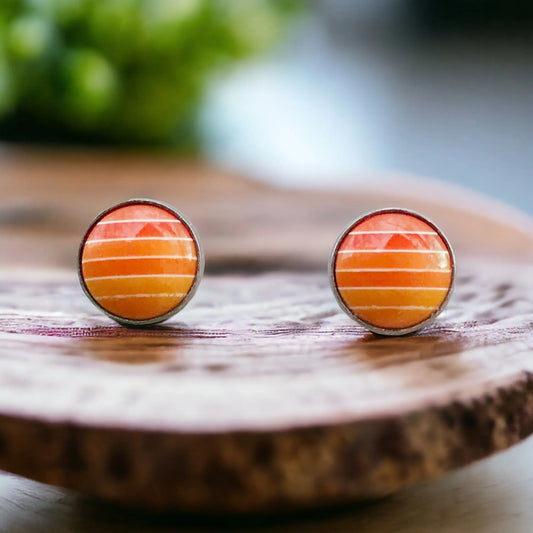 Orange Gradient Striped Silver Earrings